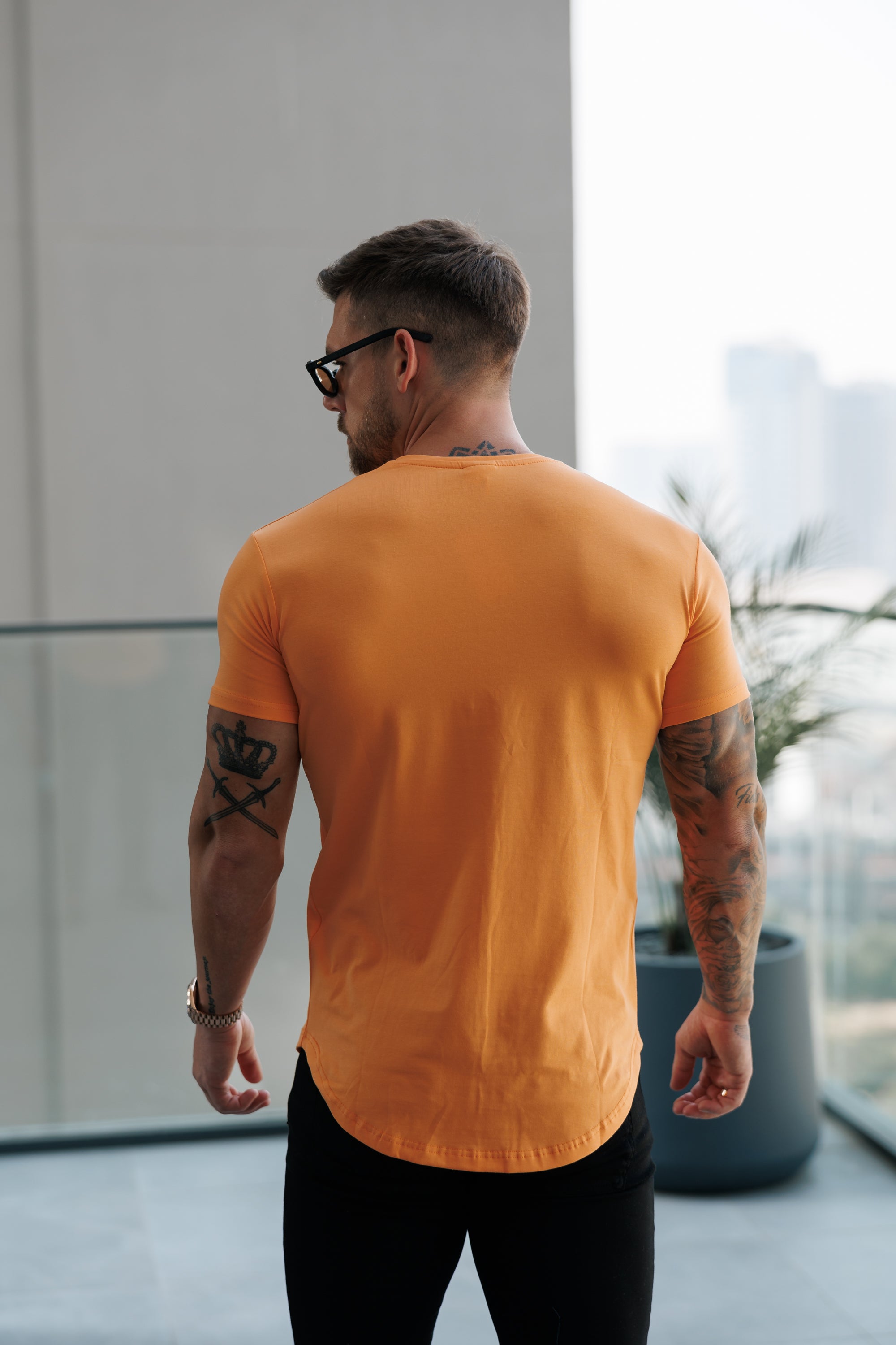Classic Orange Tonal Curved Hem Crew T Shirt - FSH1152
