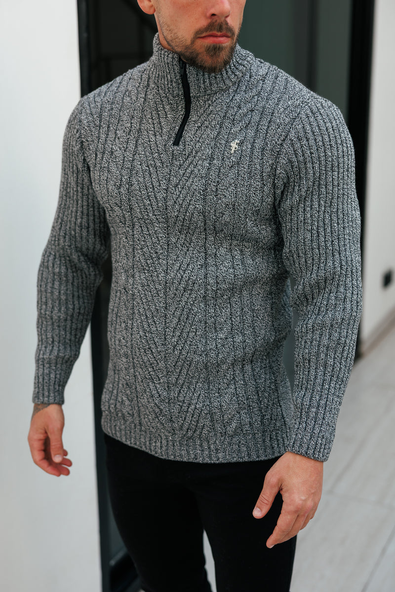 FS Funnel Neck Jumper with Quarter Zip Black / White Two Tone - FSJ154 (PRE ORDER 29TH DECEMBER)