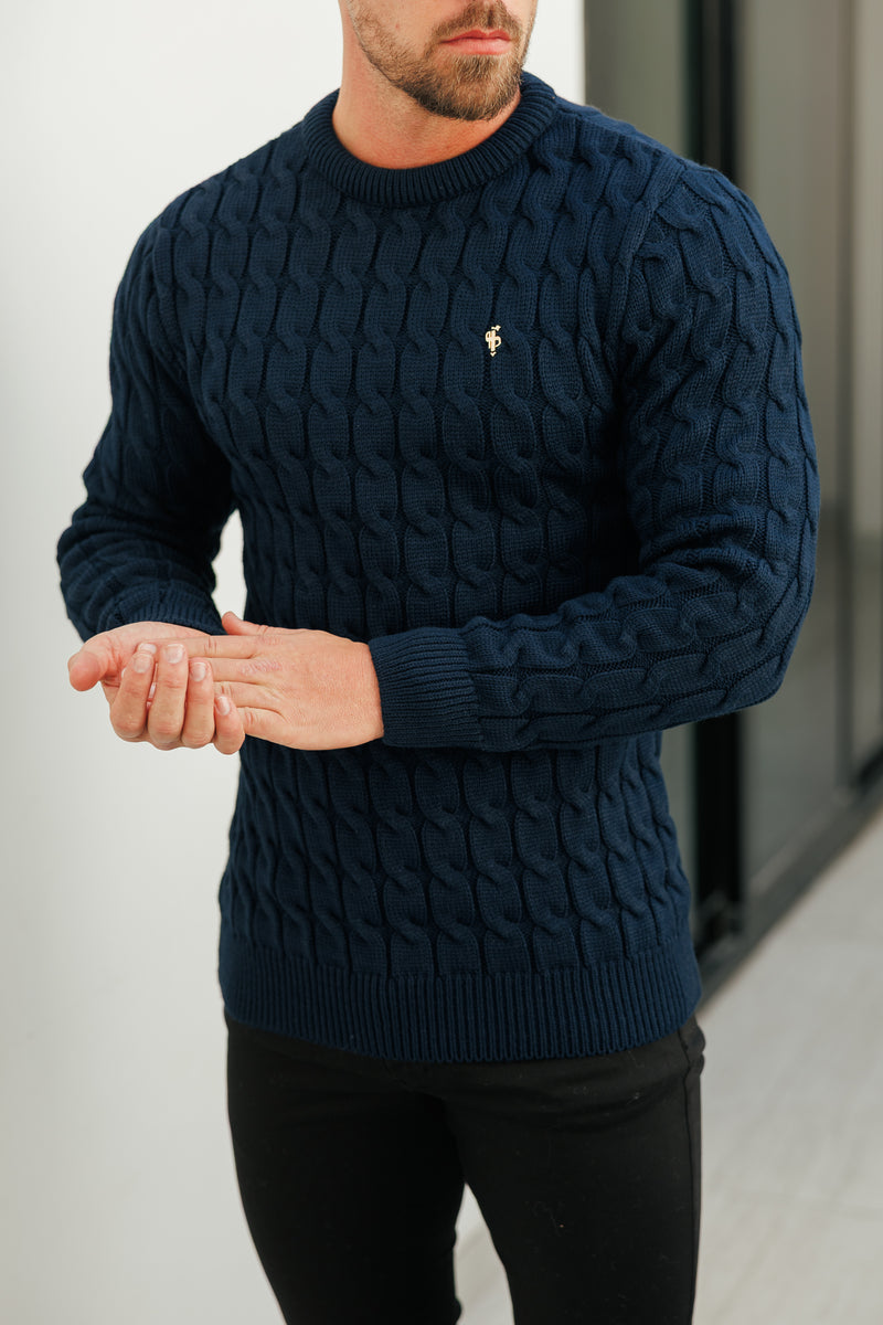 Father Sons Link Weave Knit Navy Crew Neck Jumper - FSJ125