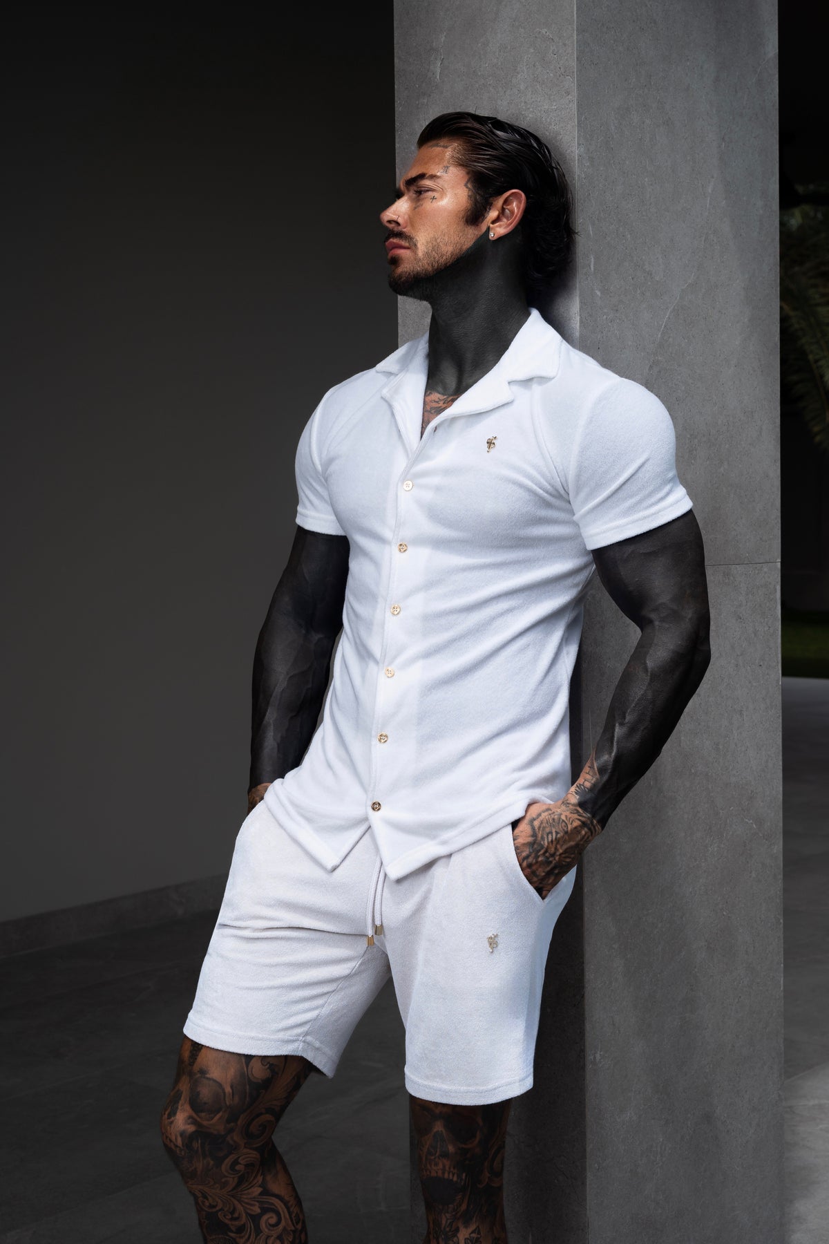 White / Gold Towelling Shorts - FSH1346