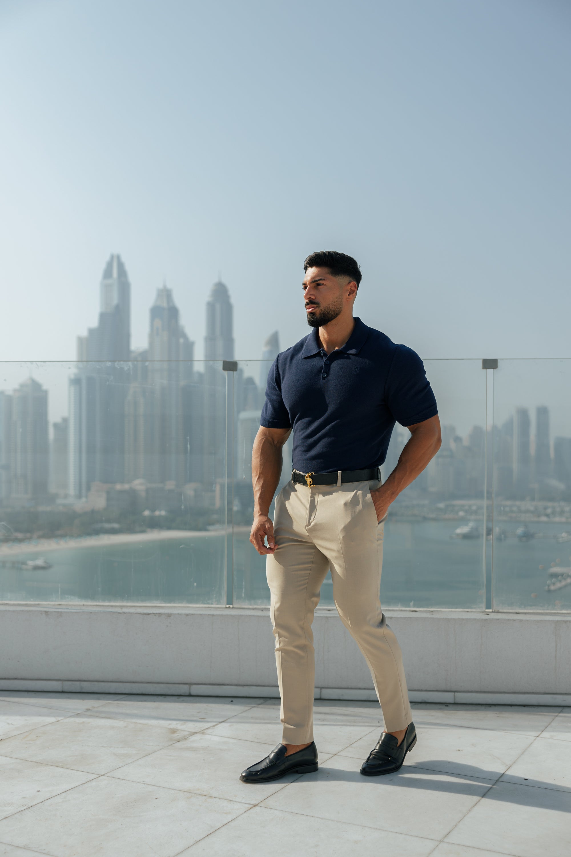 Classic Plain Navy Knitted Polo Short Sleeve - FSN109