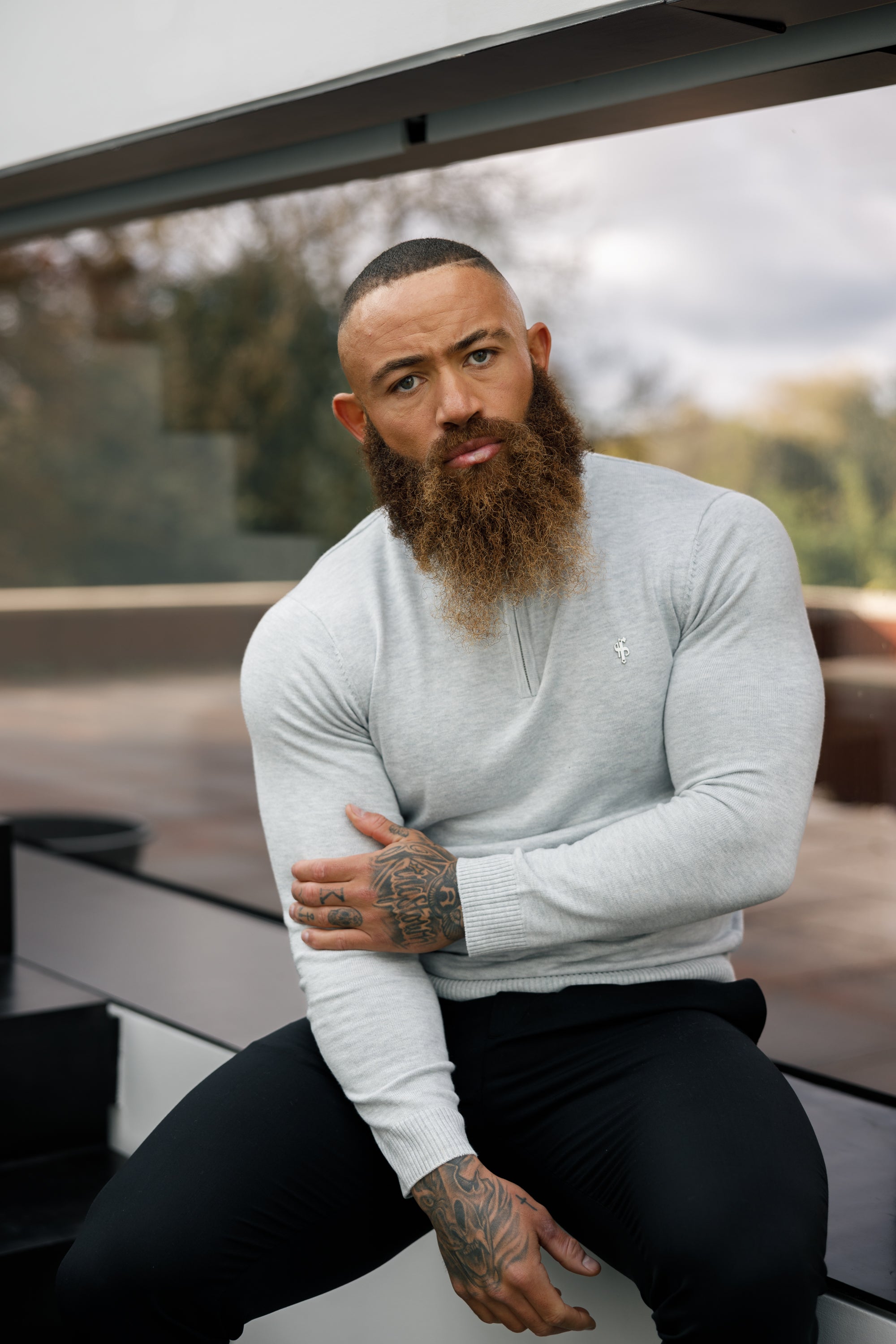 Grey Marl Funnel Neck 1/2 Zip Knitted Jumper - FSN124