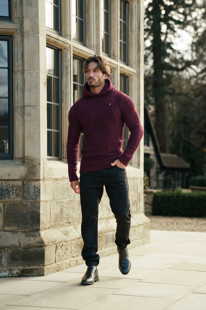 Father Sons Wine Checkerboard Knitted Hoodie - FSJ139 (PRE ORDER 11TH DECEMBER)