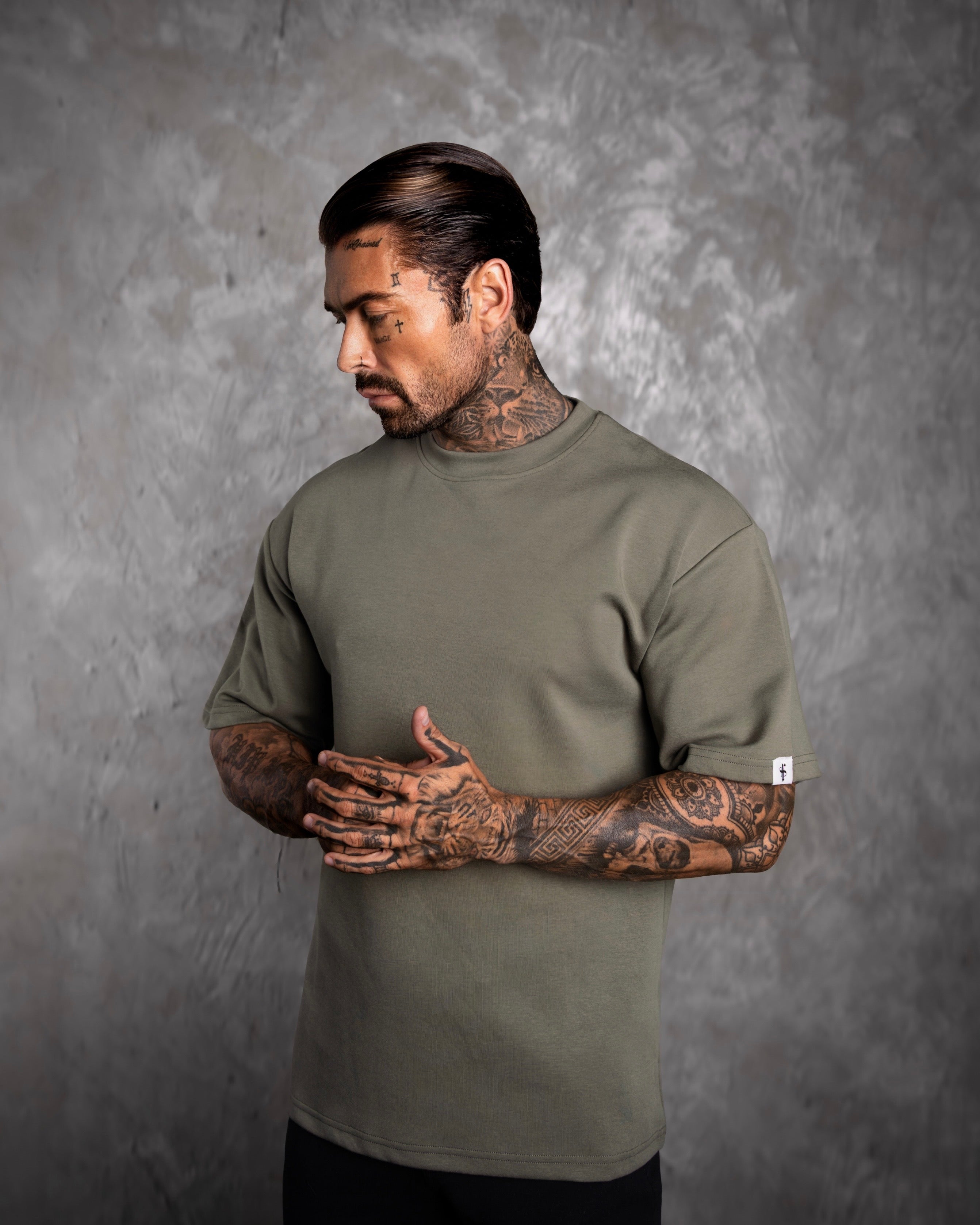 Classic Heavyweight Oversized Crew T Shirt Khaki - FSR041