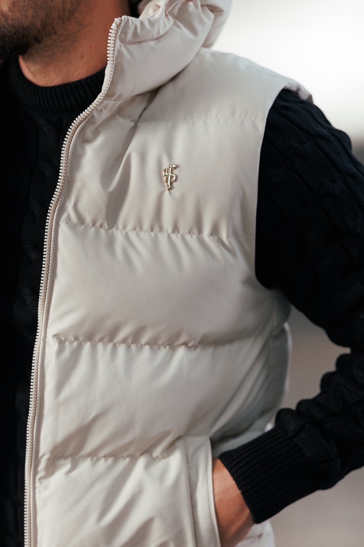 Light Beige Padded Hooded Gilet - FSN243 (PRE ORDER 24TH OCTOBER)