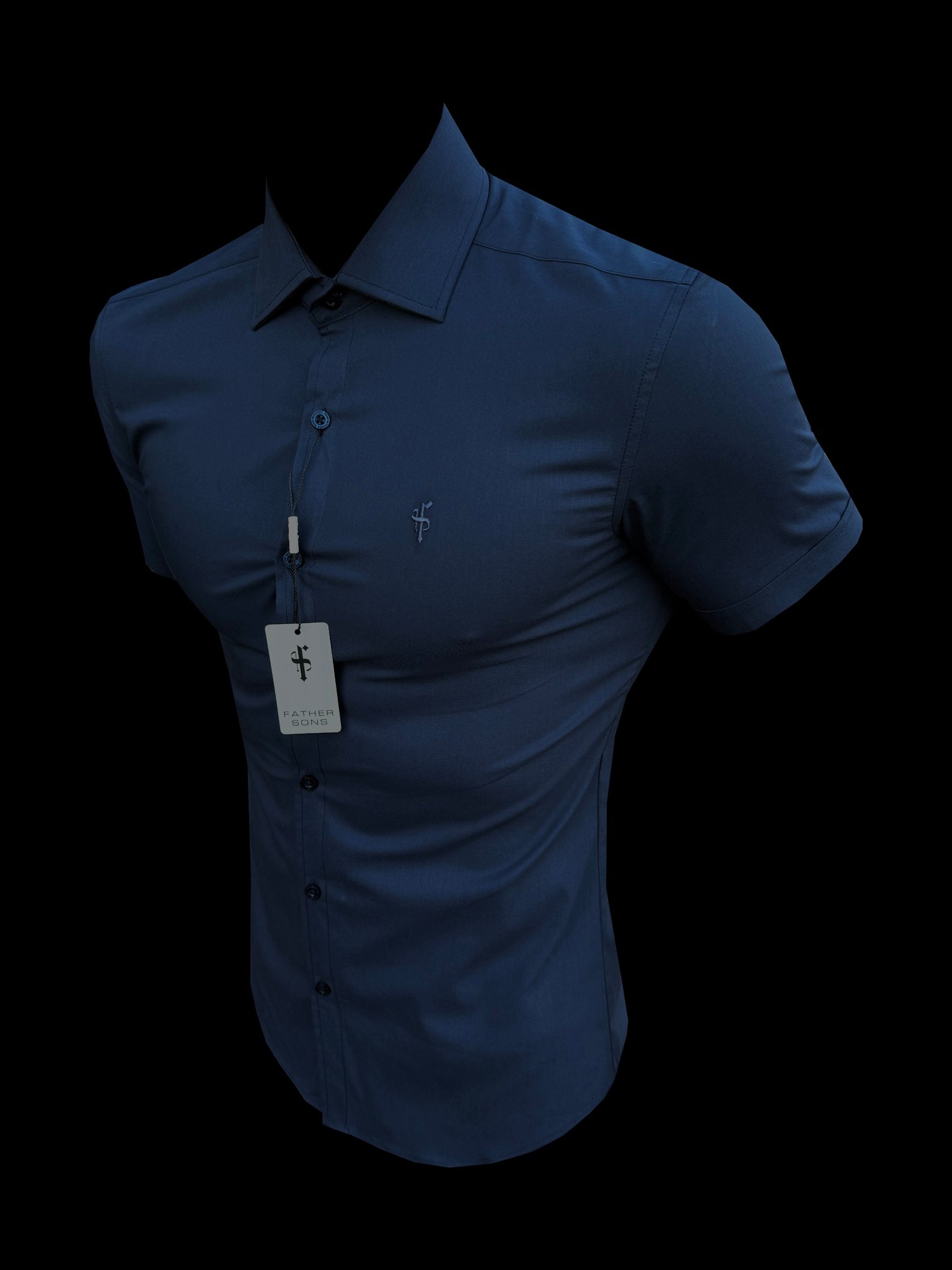Muscle Fit Advanced Stretch Navy Short Sleeve with Cutaway Collar - FS1163