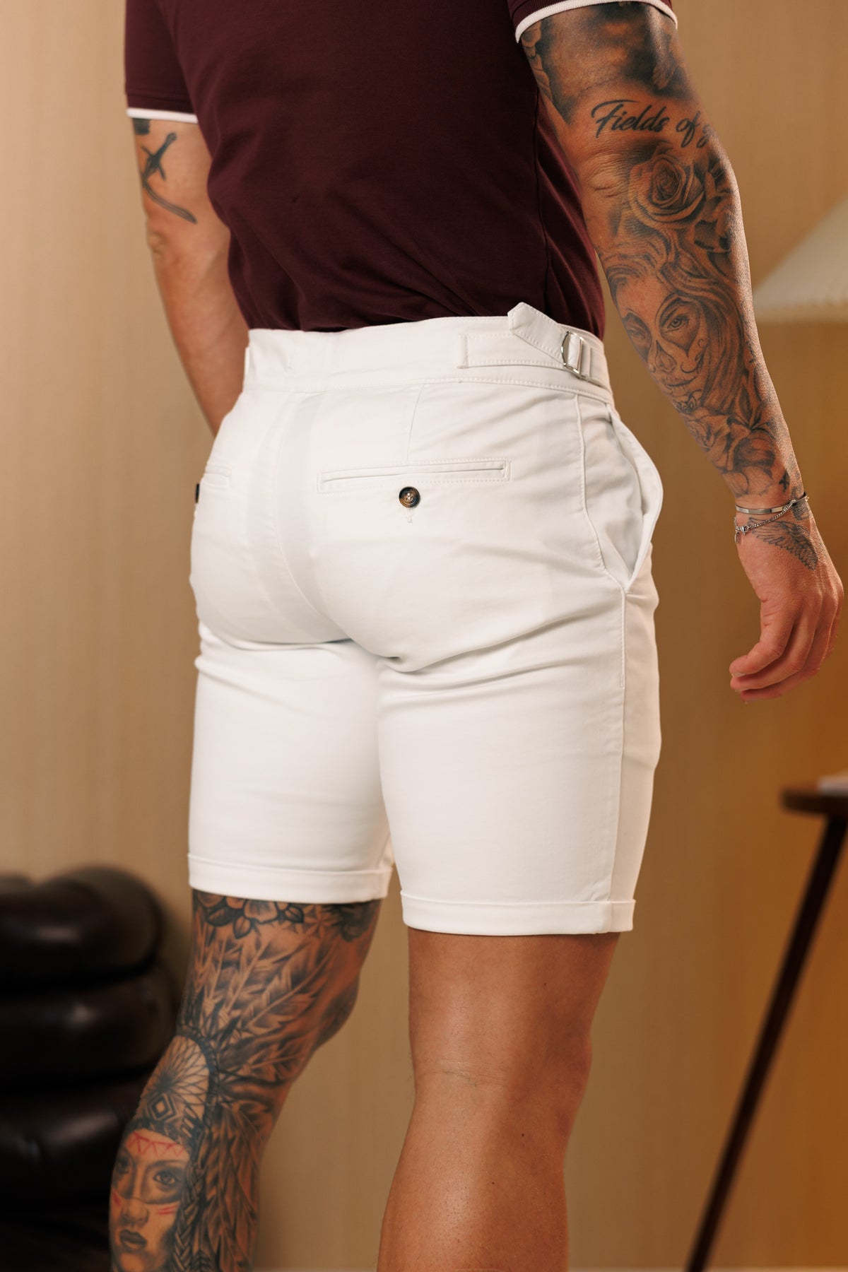 White Chino Shorts With Side Adjusters - FSH1659 (PRE ORDER 10TH SEPTEMBER)
