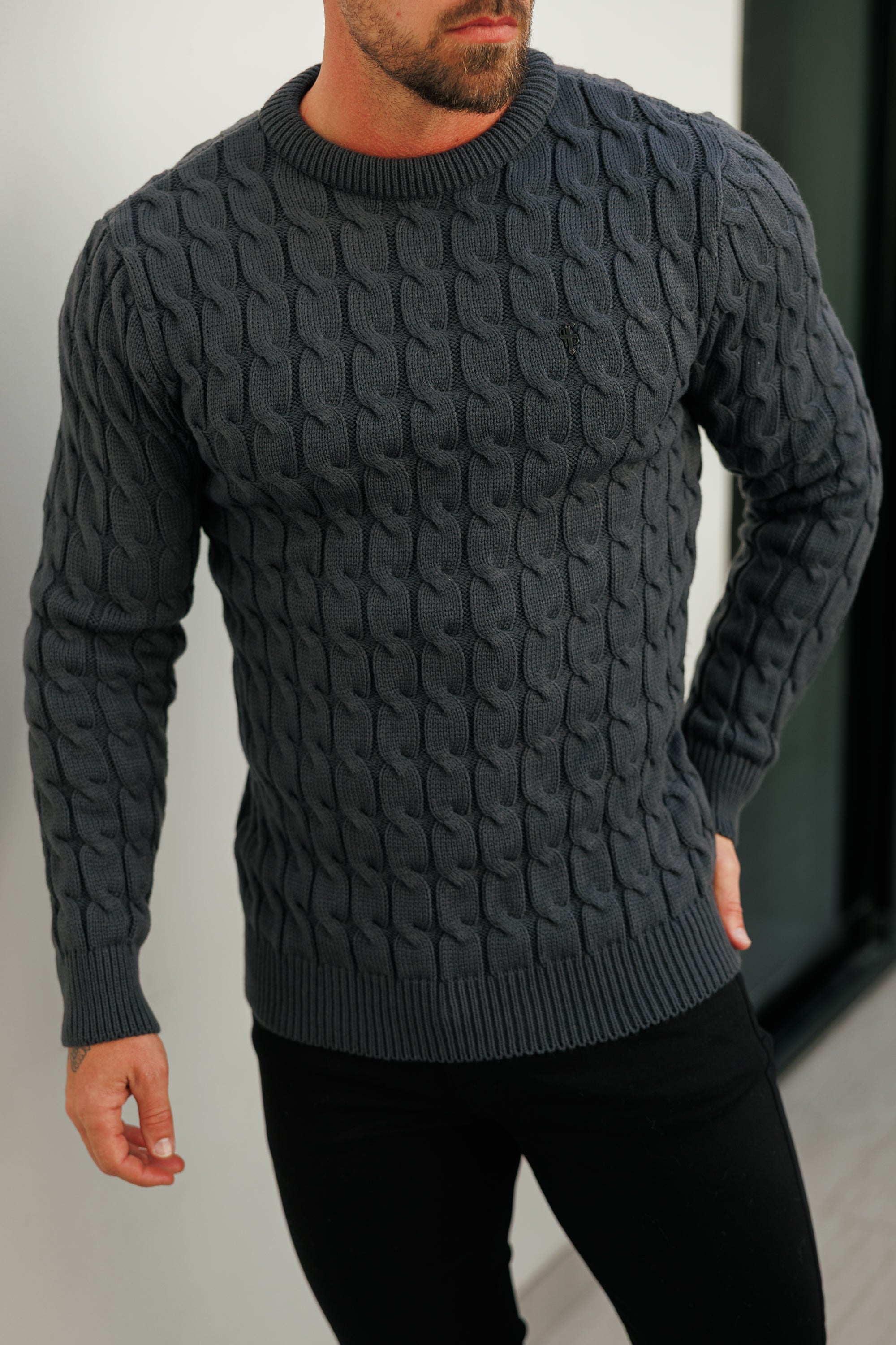 Link Weave Knit Gunpowder Crew Neck Jumper - FSJ130
