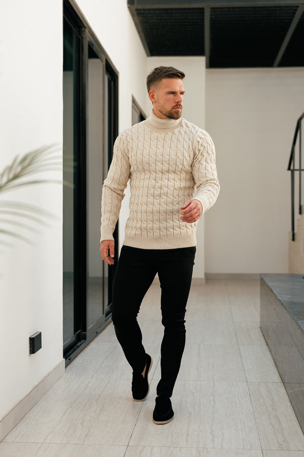Father Sons Link Weave Knit Beige Roll Neck Jumper - FSJ100