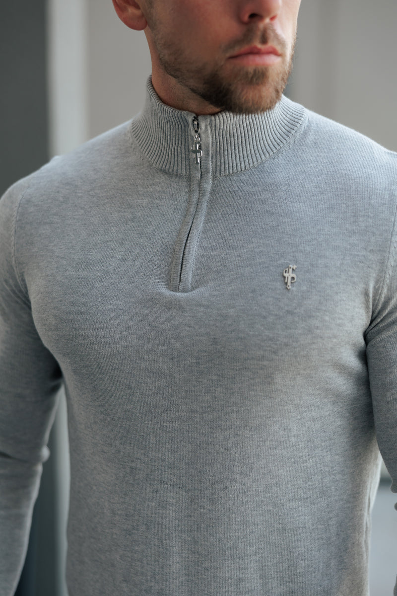 FS Light Grey Funnel Neck Knitted Jumper With FS Branding - FSN193