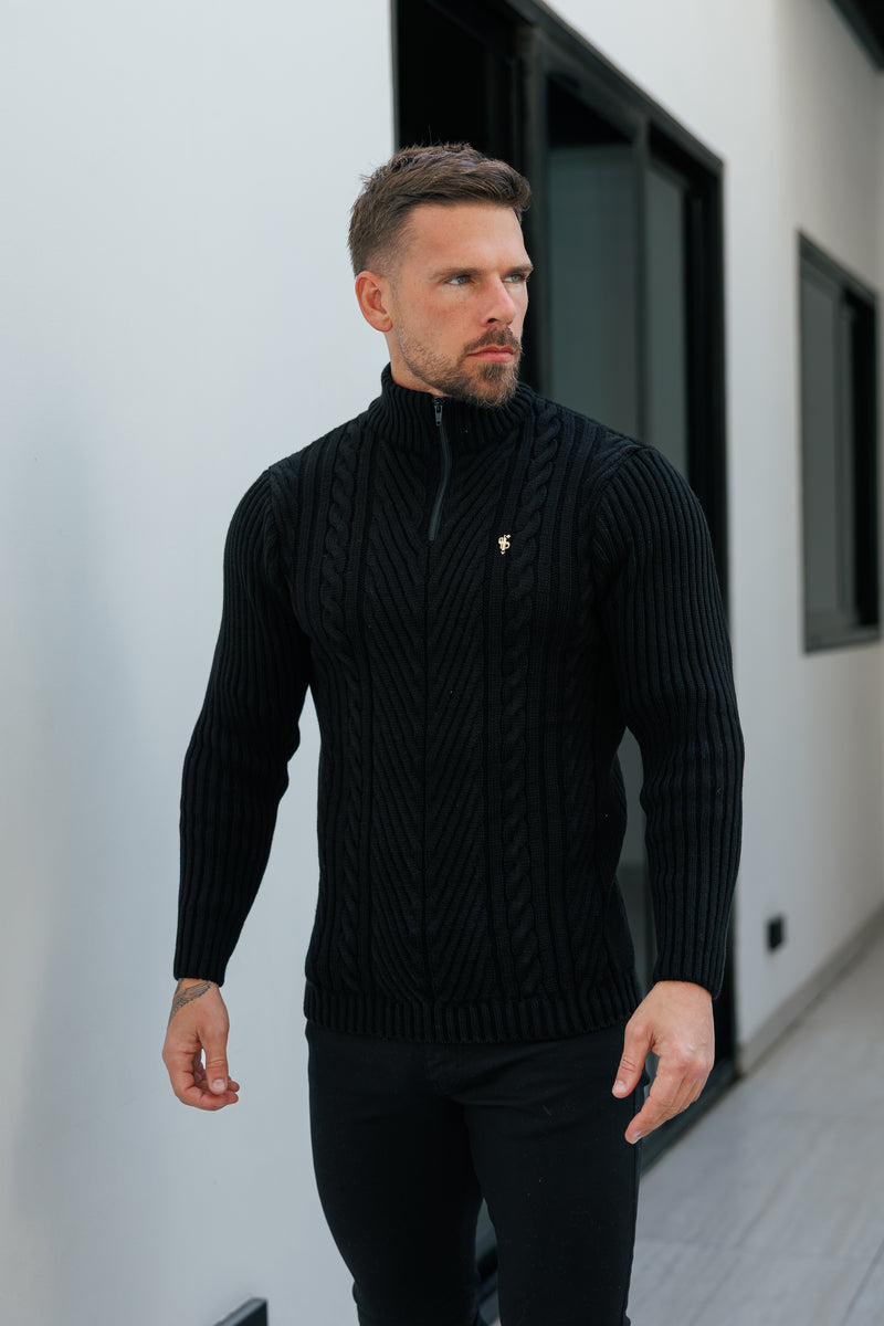 FS Funnel Neck Jumper with Quarter Zip Black -  FSJ155 (PRE ORDER 29TH DECEMBER)
