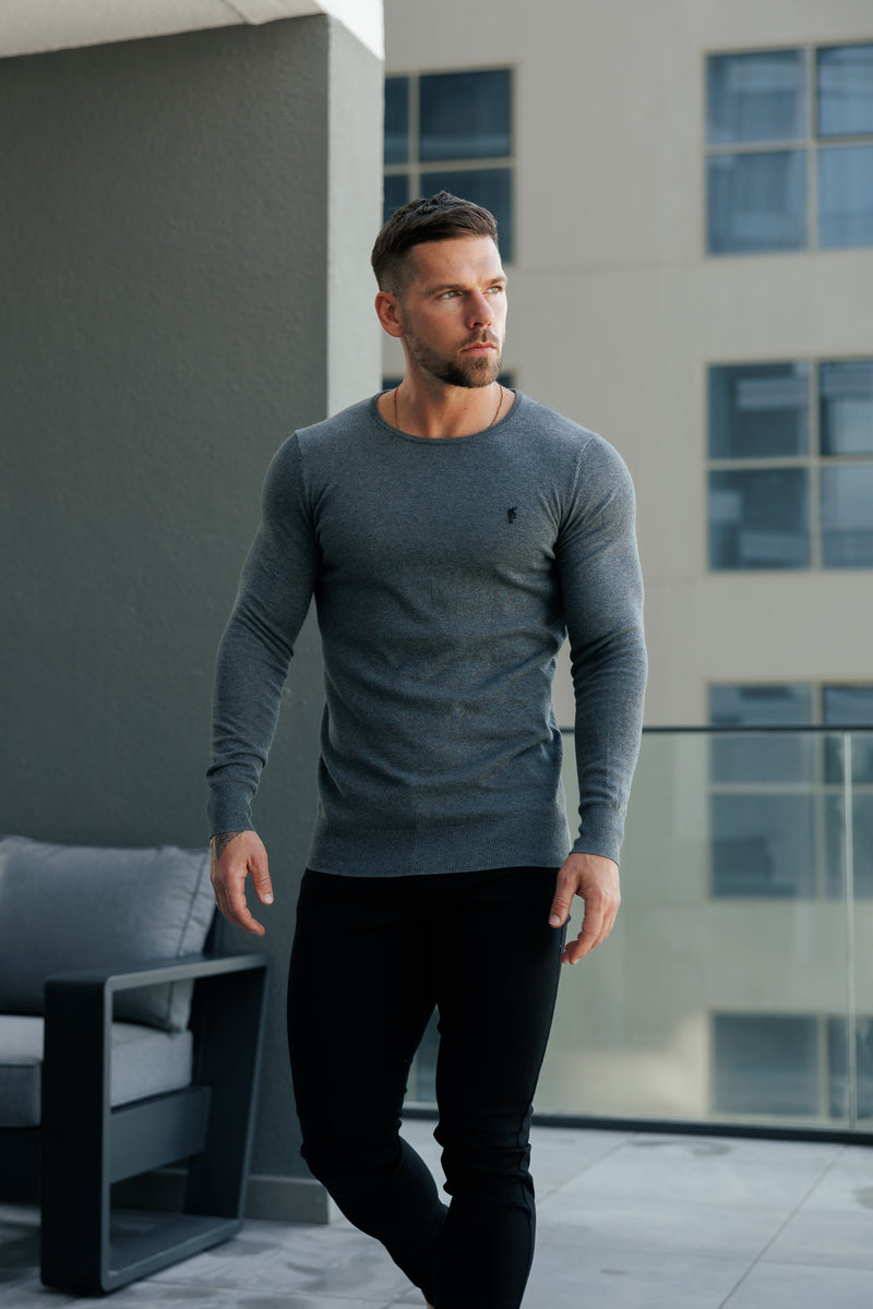 FS Charcoal Crew Neck Knitted Jumper With FS Branding - FSN198