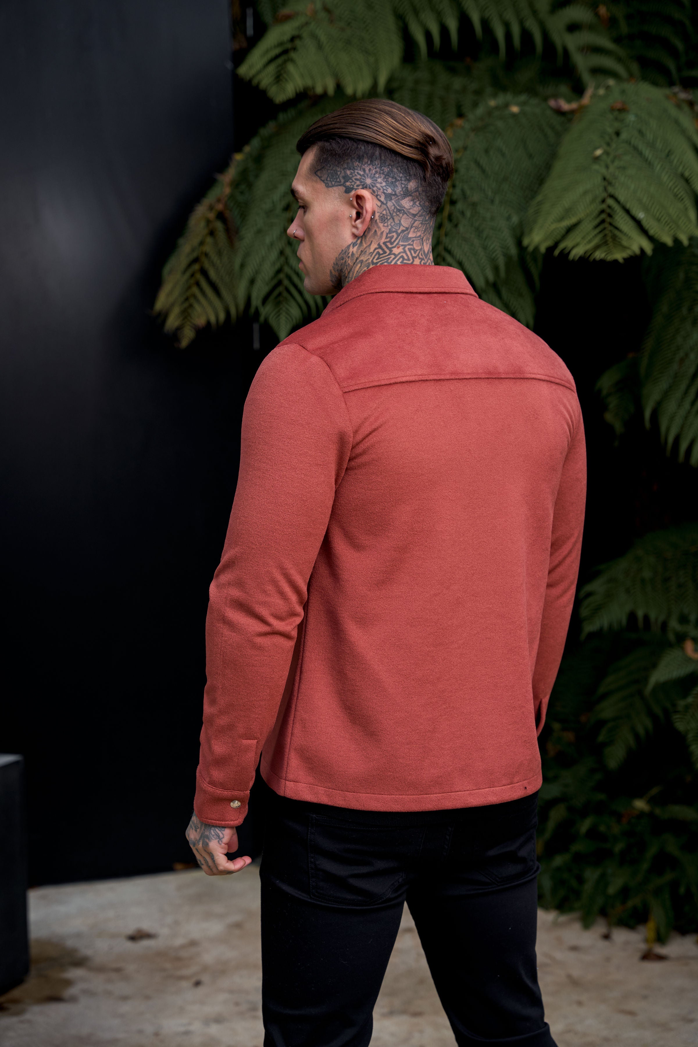 Brushed Button Up Plain Jacket Rust - FSN181