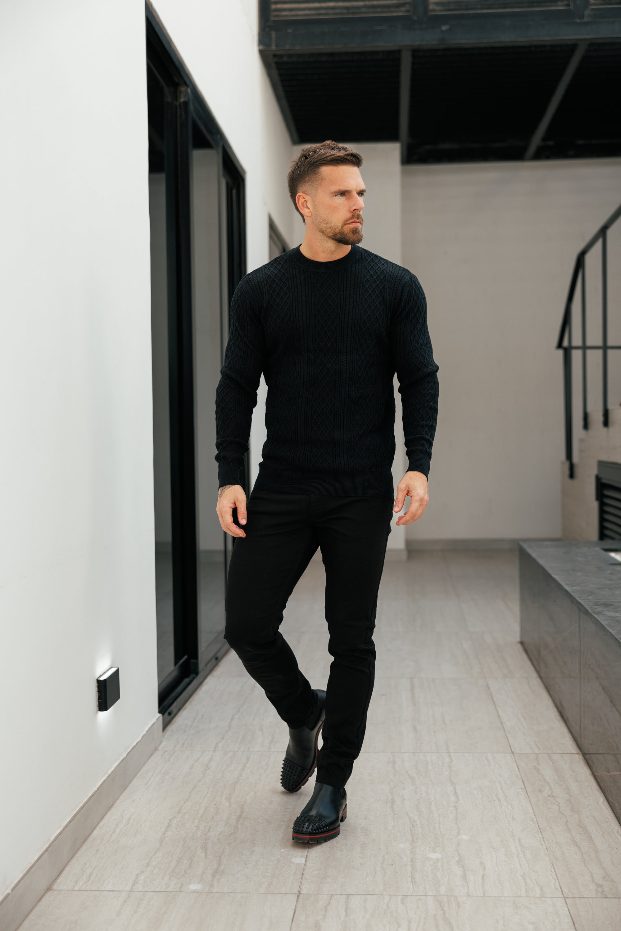 Fine Knit Diamond Black Jumper Long Sleeve  -  FSA006