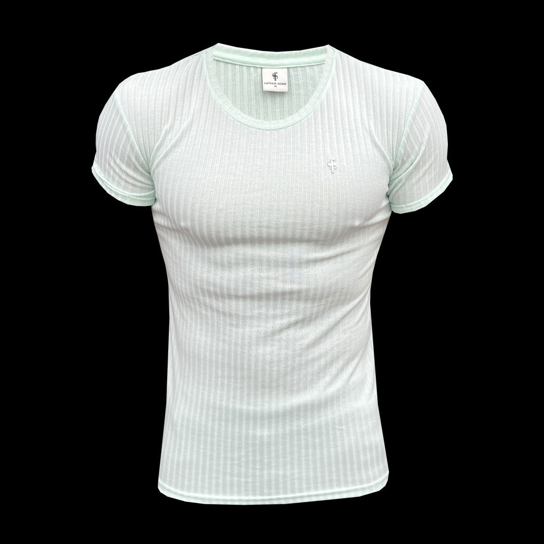 Classic Mint / Silver Ribbed Knit Super Slim Short Sleeve Crew - FSH1094