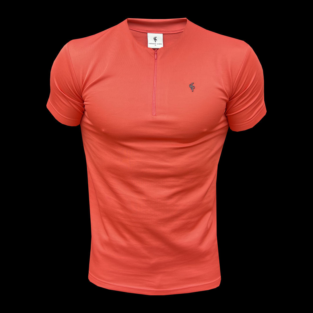 Scuba Coral / Black Crew T Shirt With Zip Detail Short Sleeve - FSH1036