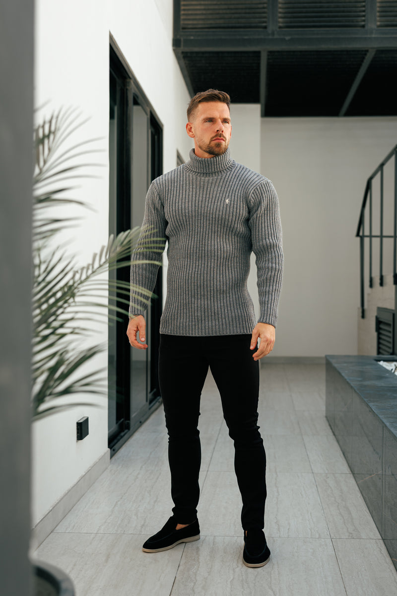 Father Sons Ribbed Knit Charcoal Roll Neck Jumper - FSJ117