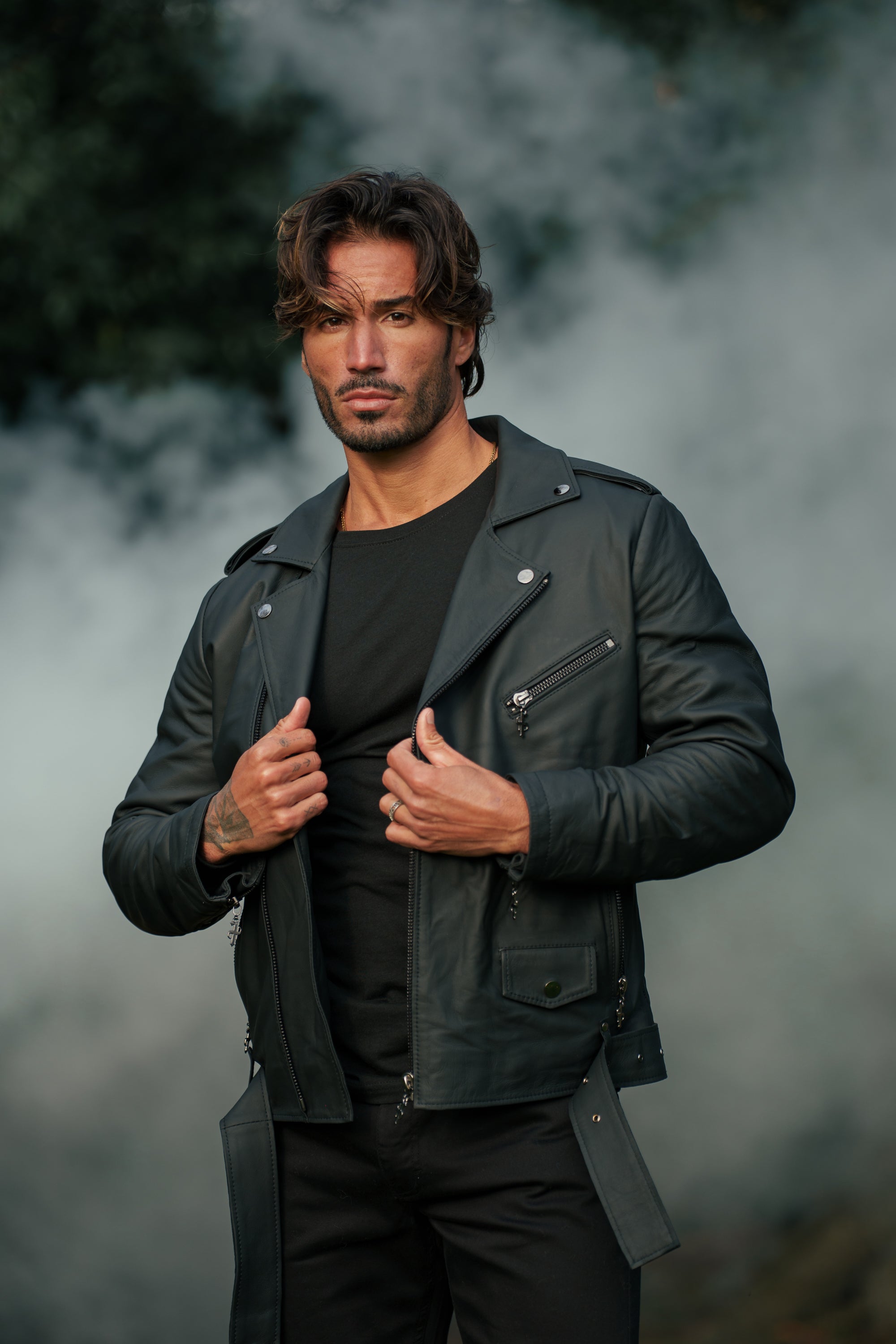 Black Leather Jacket with Belt Detail - FSH313