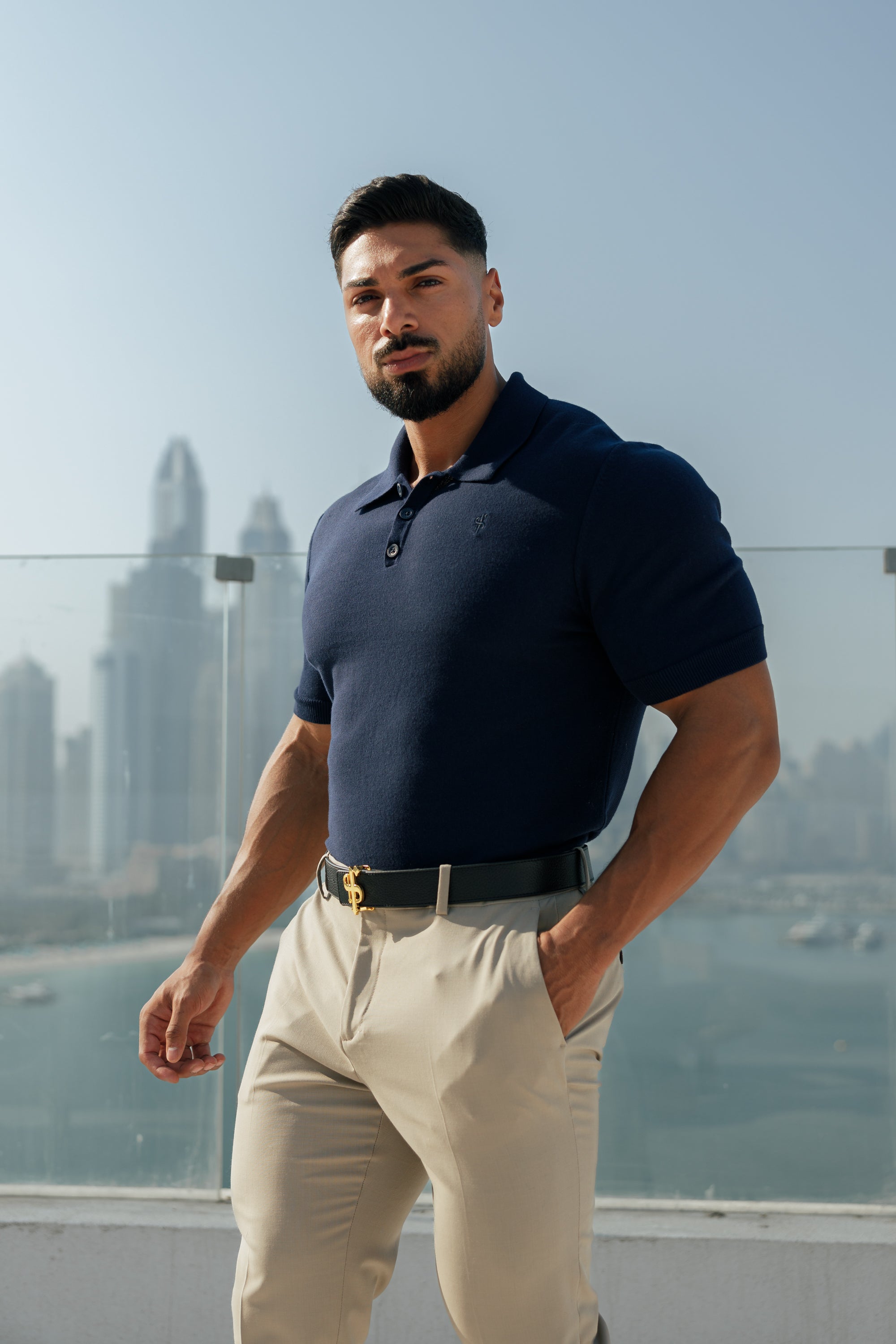 Classic Plain Navy Knitted Polo Short Sleeve - FSN109