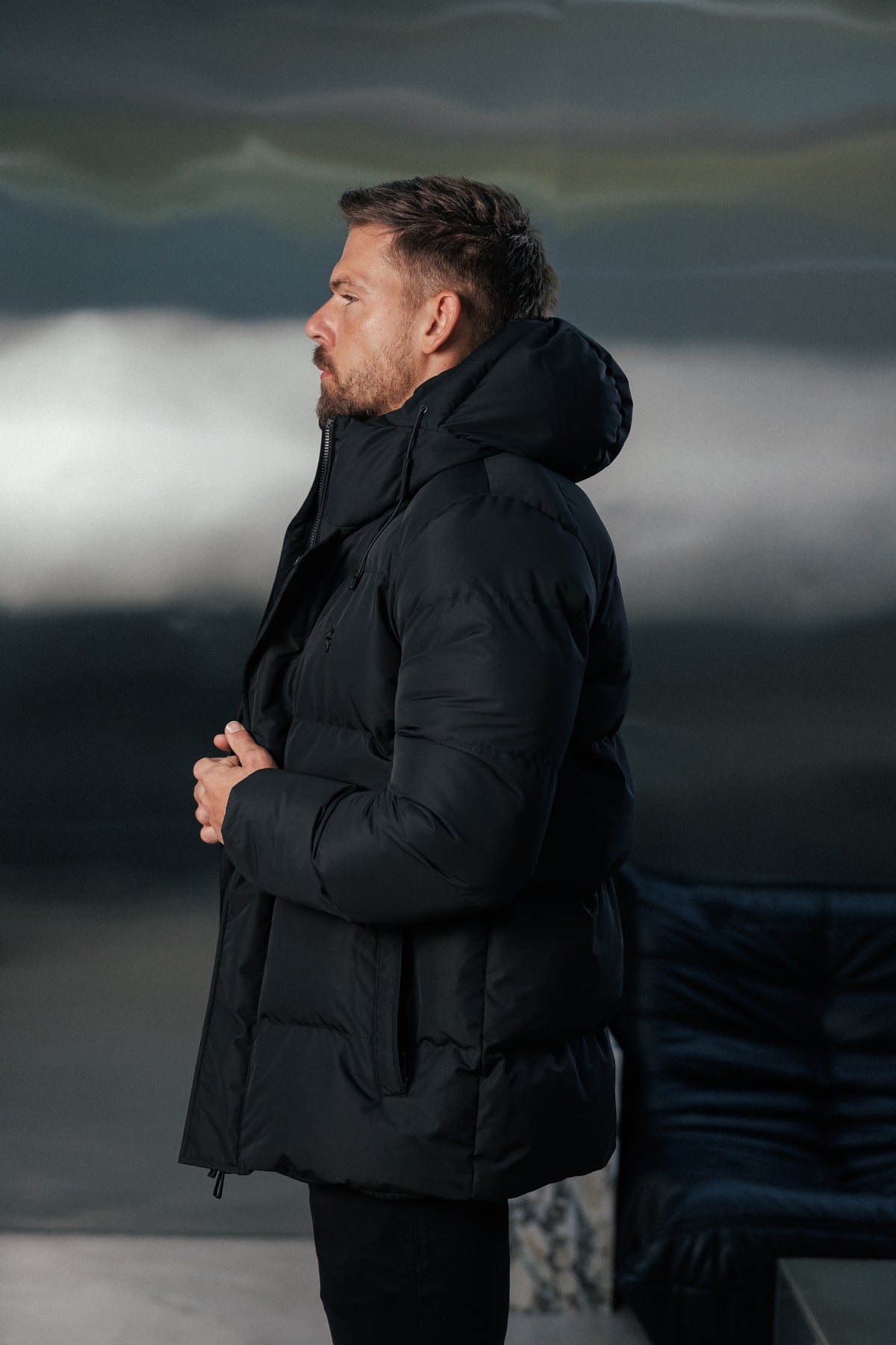 Black Padded Coat with Hood - FSN234