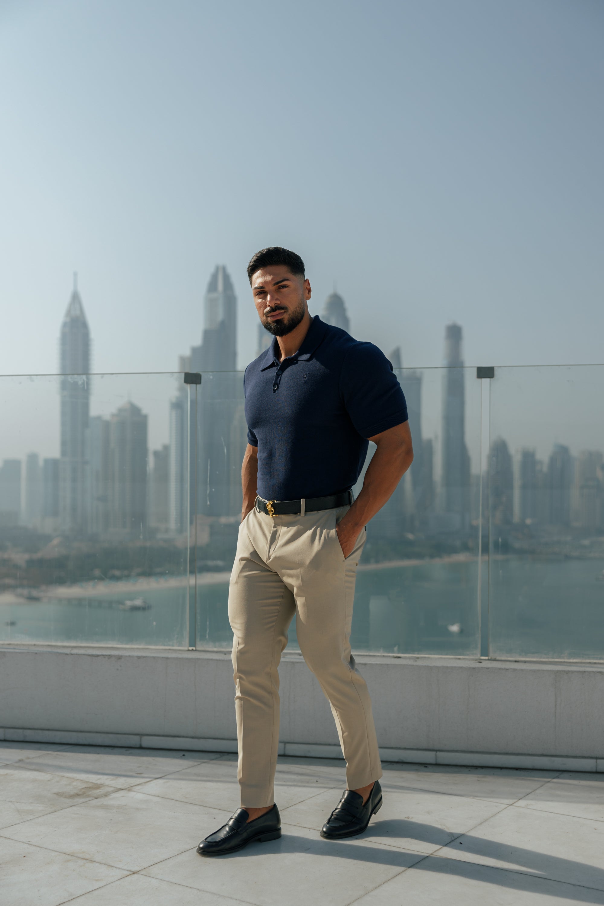 Classic Plain Navy Knitted Polo Short Sleeve - FSN109