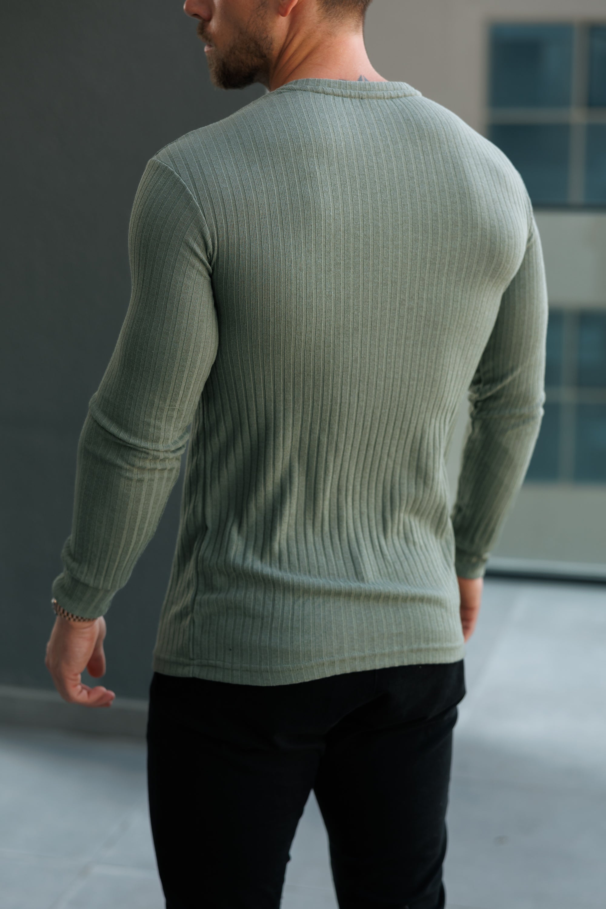 Classic Olive Ribbed Knit Jumper With Tonal Embroidery - FSH1285