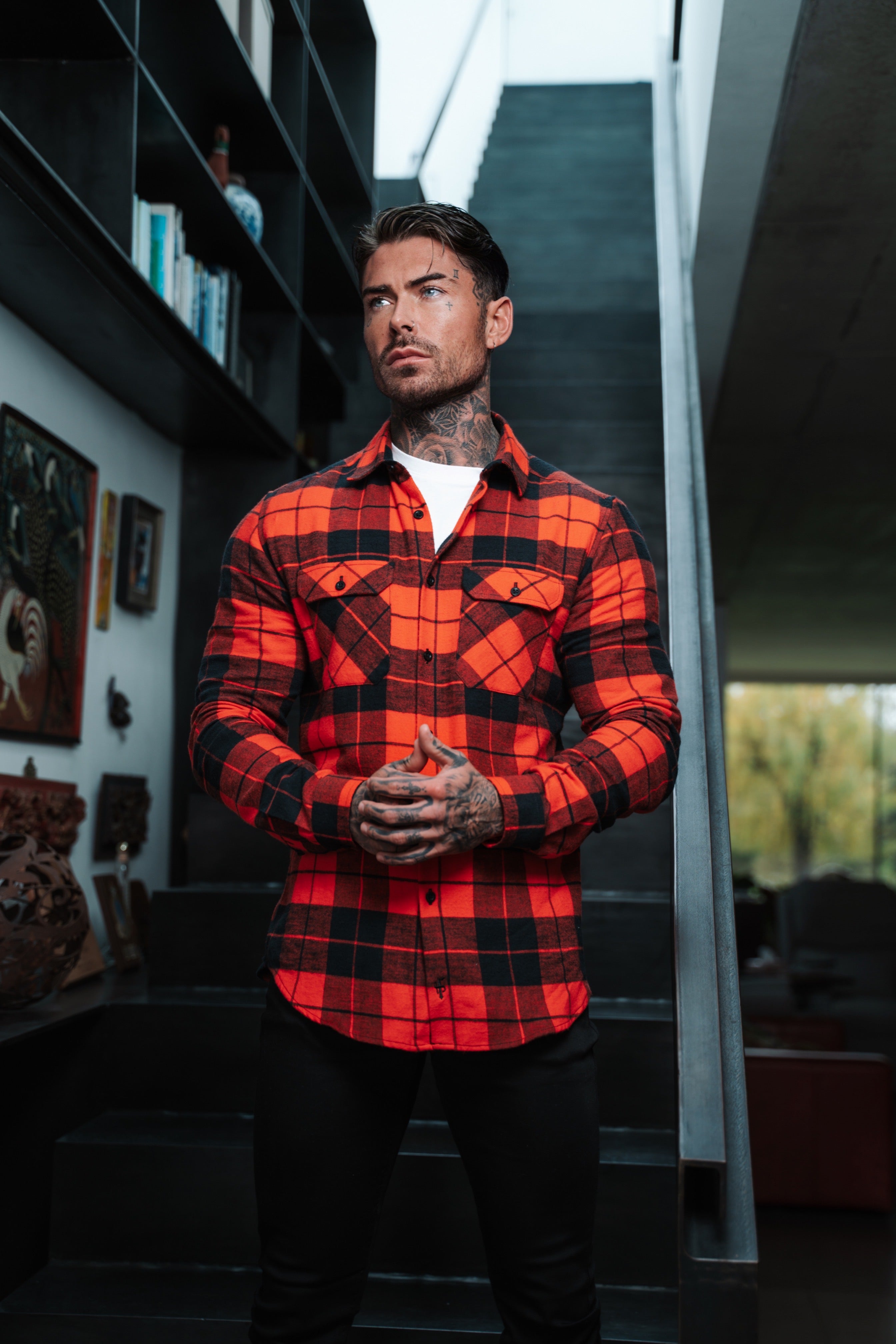 Red / Black Check Shacket With Double Pockets - FS1037