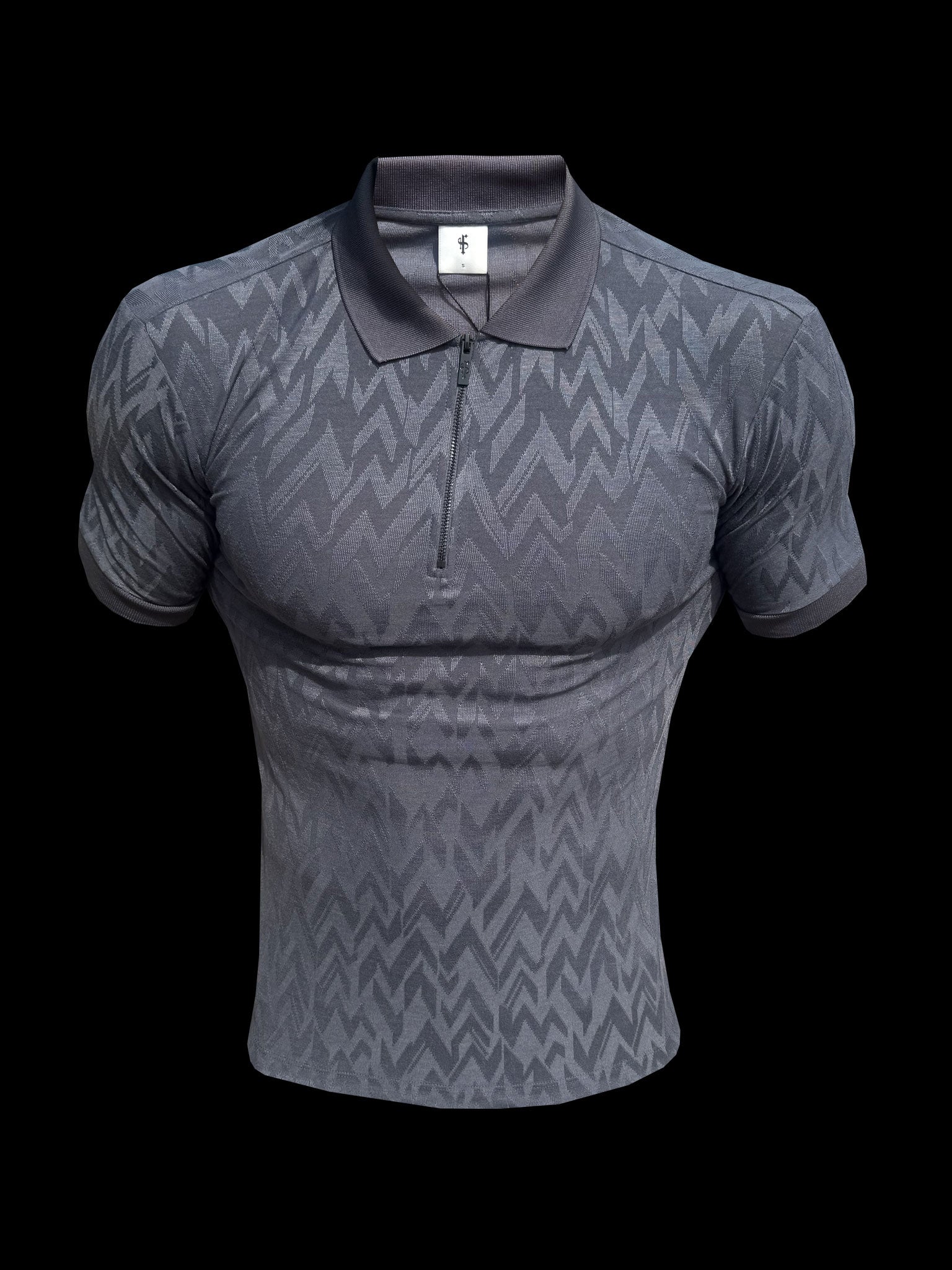 Classic Jacquard Beige Chevron Zipped Polo - FSR023