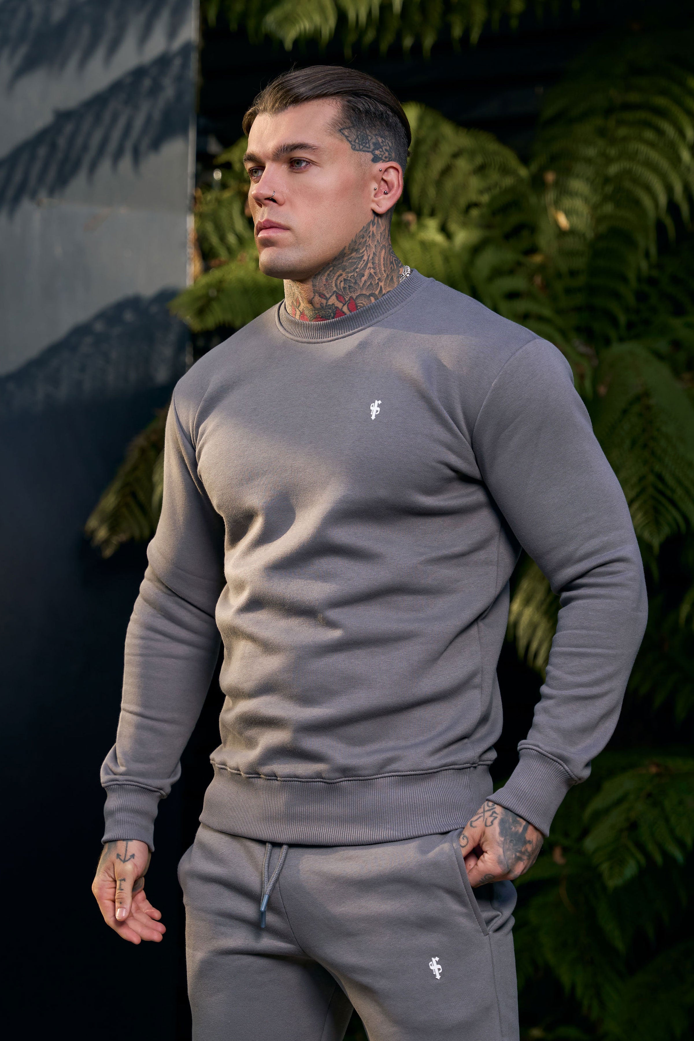 Plain Charcoal Crew Jumper With FS Branding - FSH1187