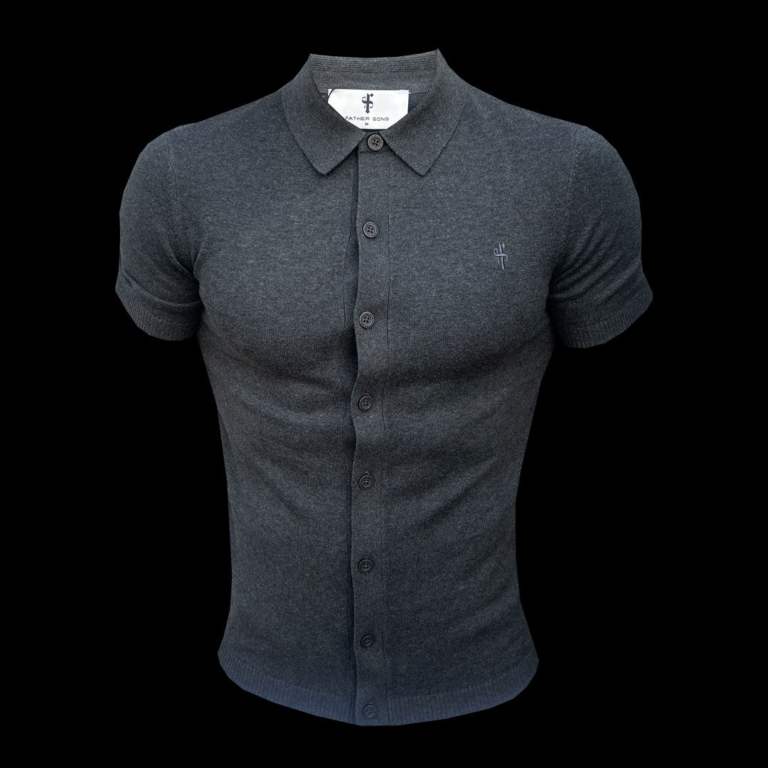 Classic Plain Charcoal Knitted Button Through Polo Short Sleeve - FSN160