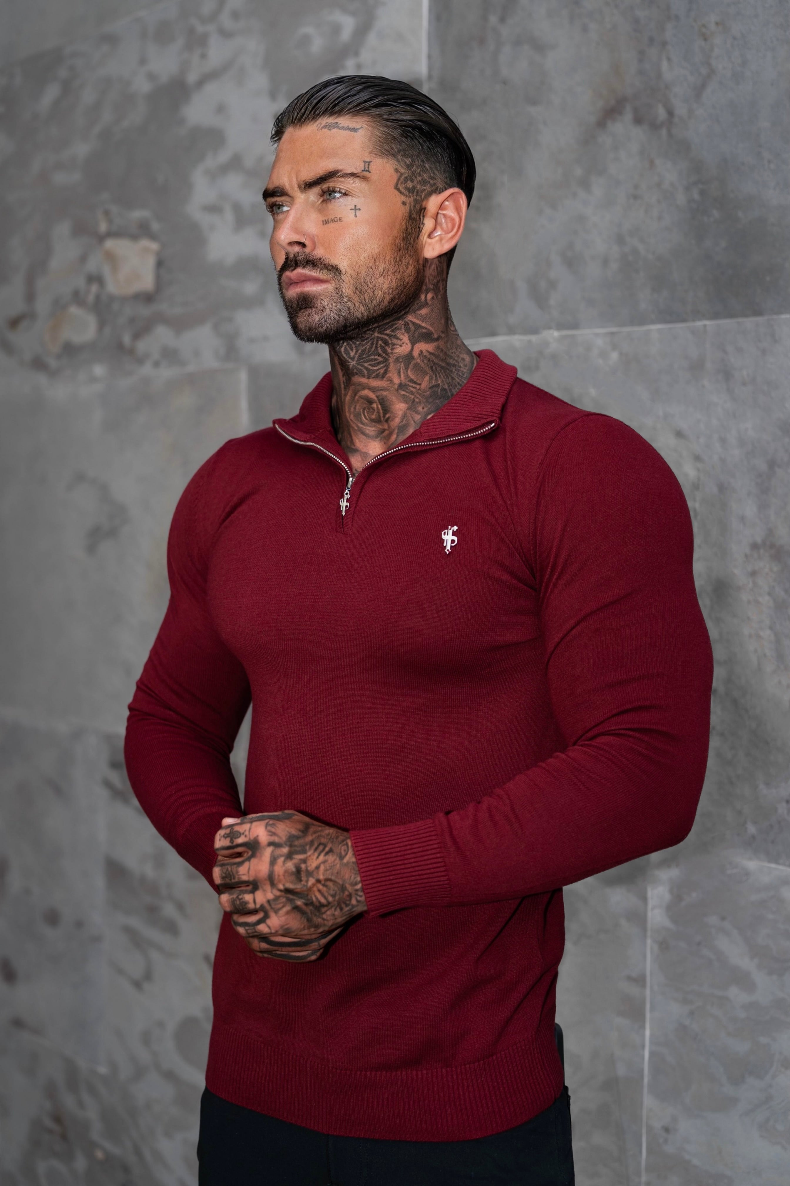 Brick Red Funnel Neck Knitted Jumper With FS Branding - FSN188