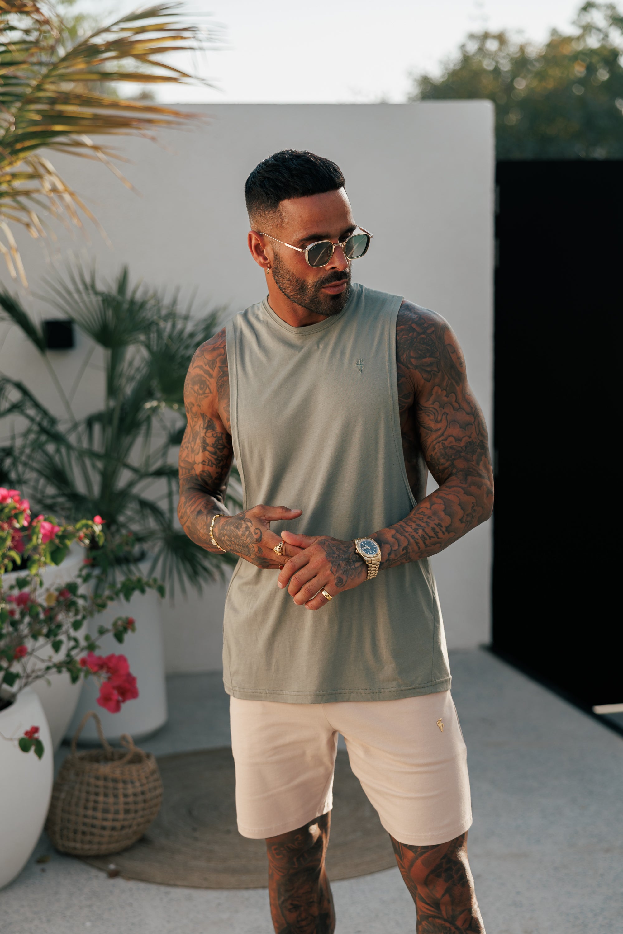 Classic Bamboo Dropped Armhole Olive Vest - FSH1341 (PRE ORDER 11TH JUNE)