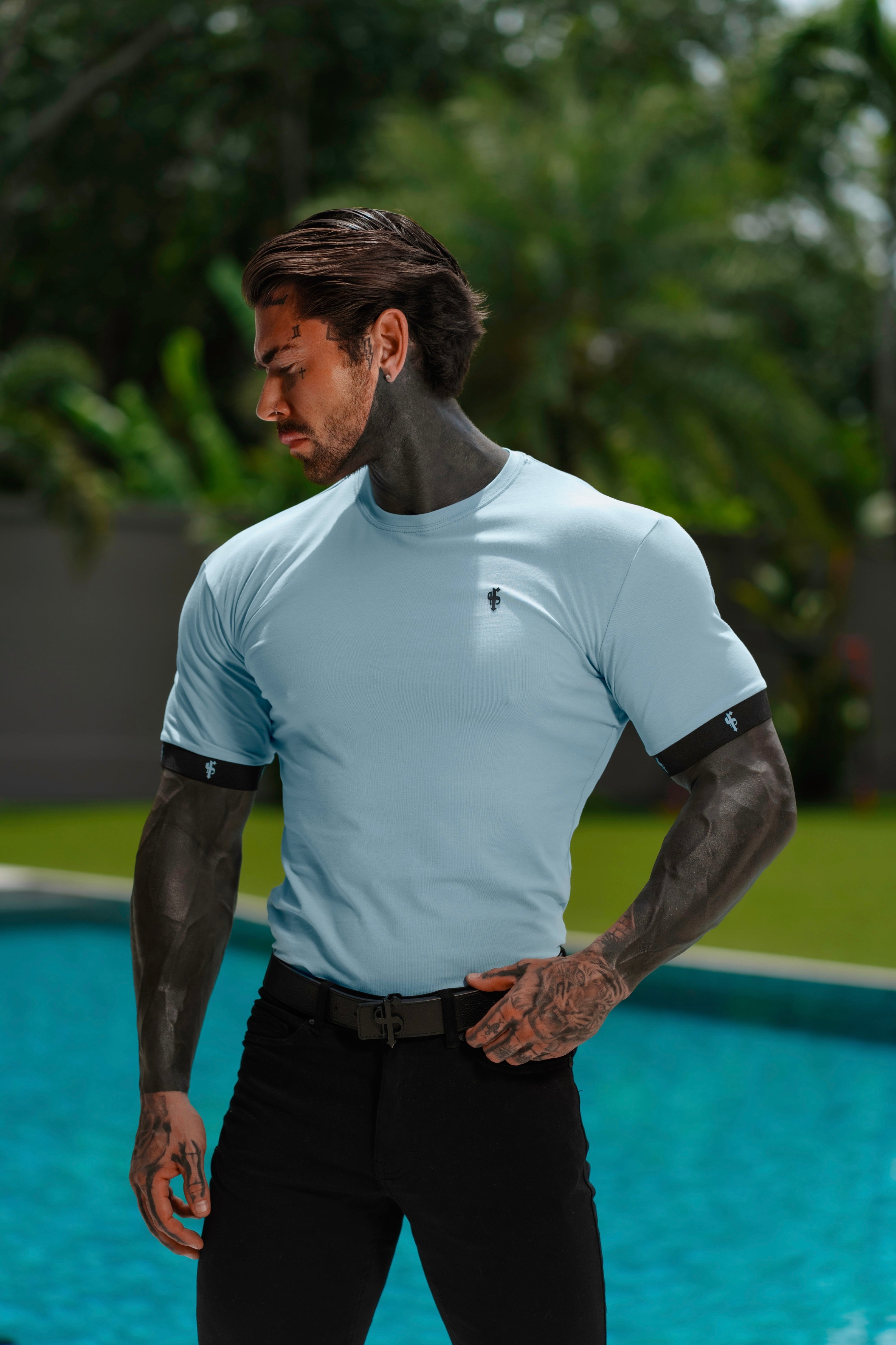 Classic Airforce Blue Crew T Shirt with FS Elastic Sleeve Branding - FSH1566