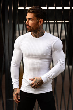 Father Sons Classic White Ribbed Knit Jumper With Tonal Embroidery - FSH942
