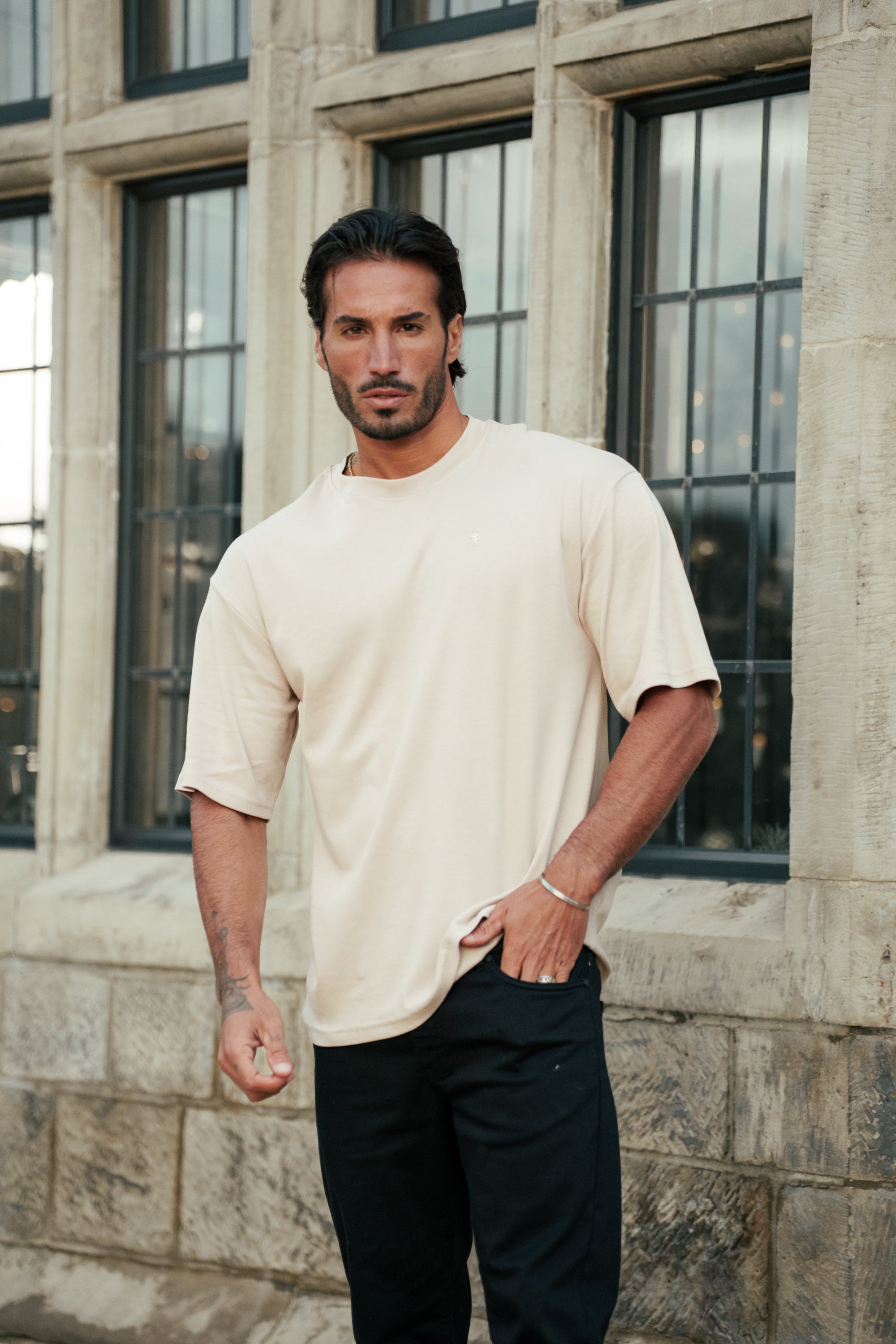 Beige / Gold Oversized Crew T Shirt - FSH1420