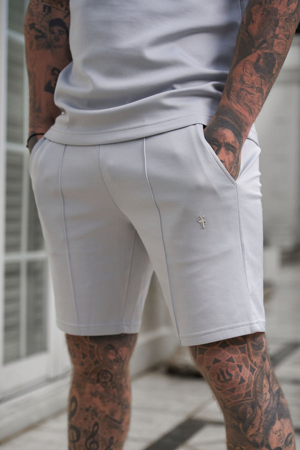 Father Sons Scuba Light Grey / Silver Elasticated Drawstring Pintuck Shorts - FSH1041