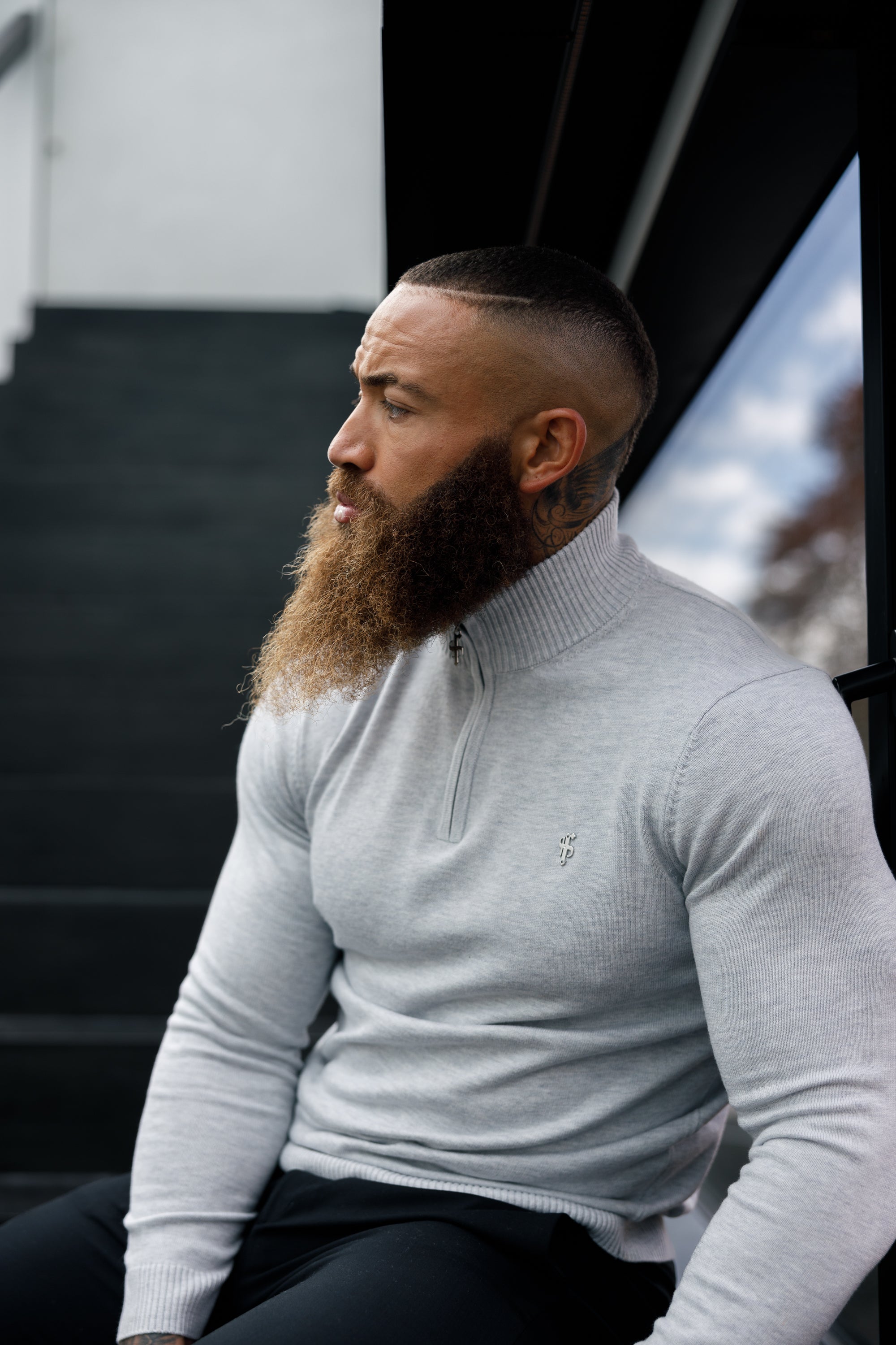 Grey Marl Funnel Neck 1/2 Zip Knitted Jumper - FSN124