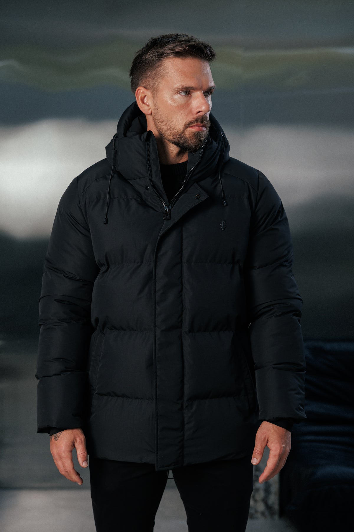 Black Padded Coat with Hood - FSN234