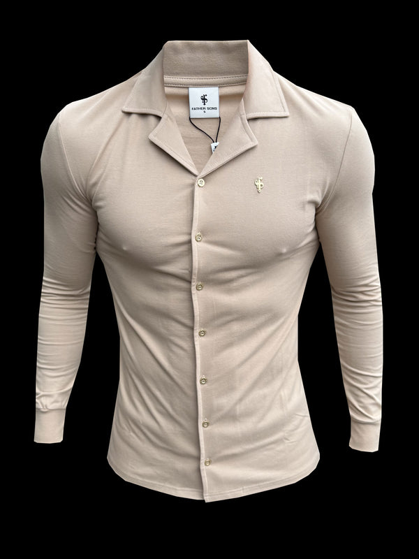 Father Sons Stretch Beige Pique Revere Shirt Long Sleeve - FSH1209