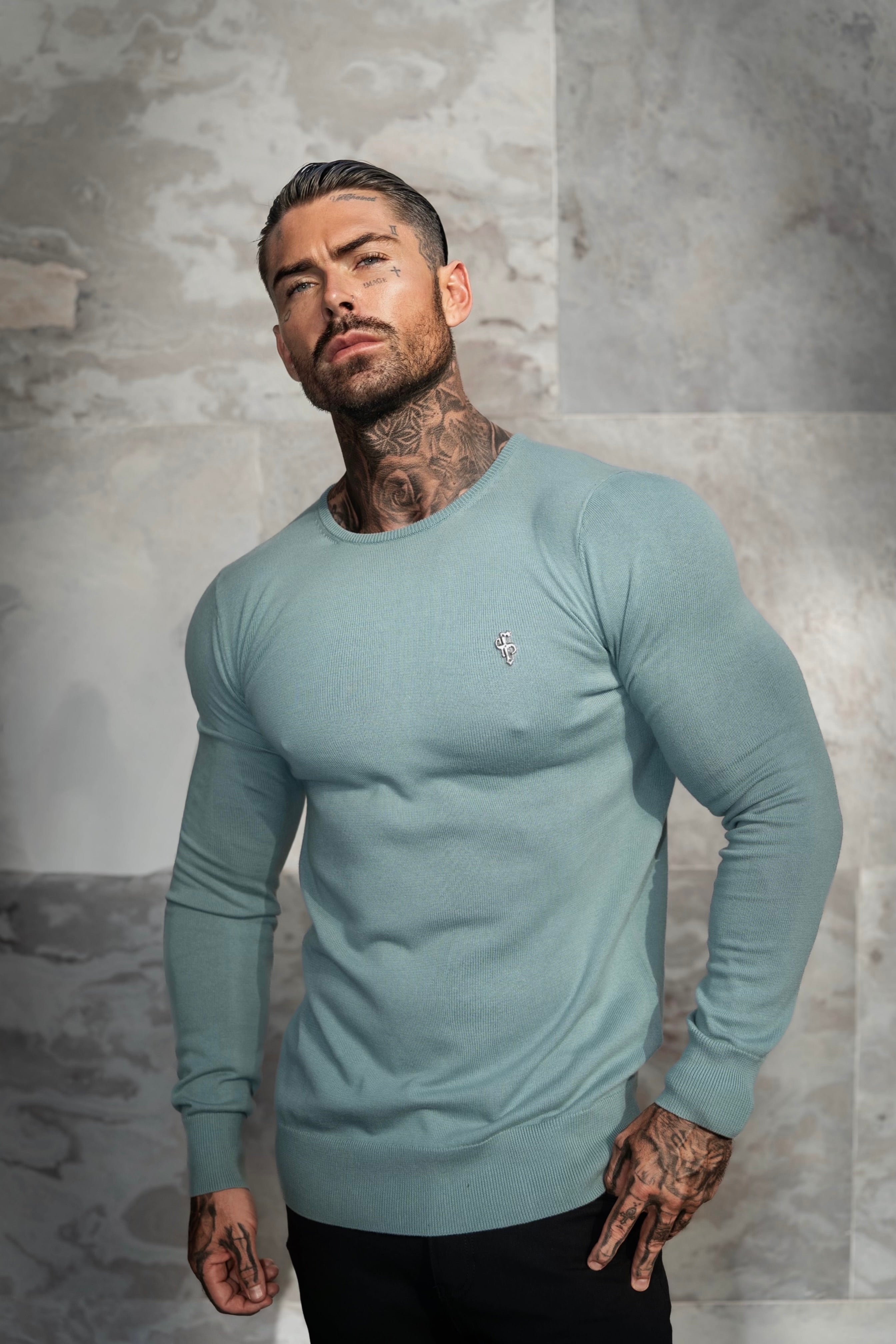 Teal Crew Neck Knitted Jumper With FS Branding - FSN196