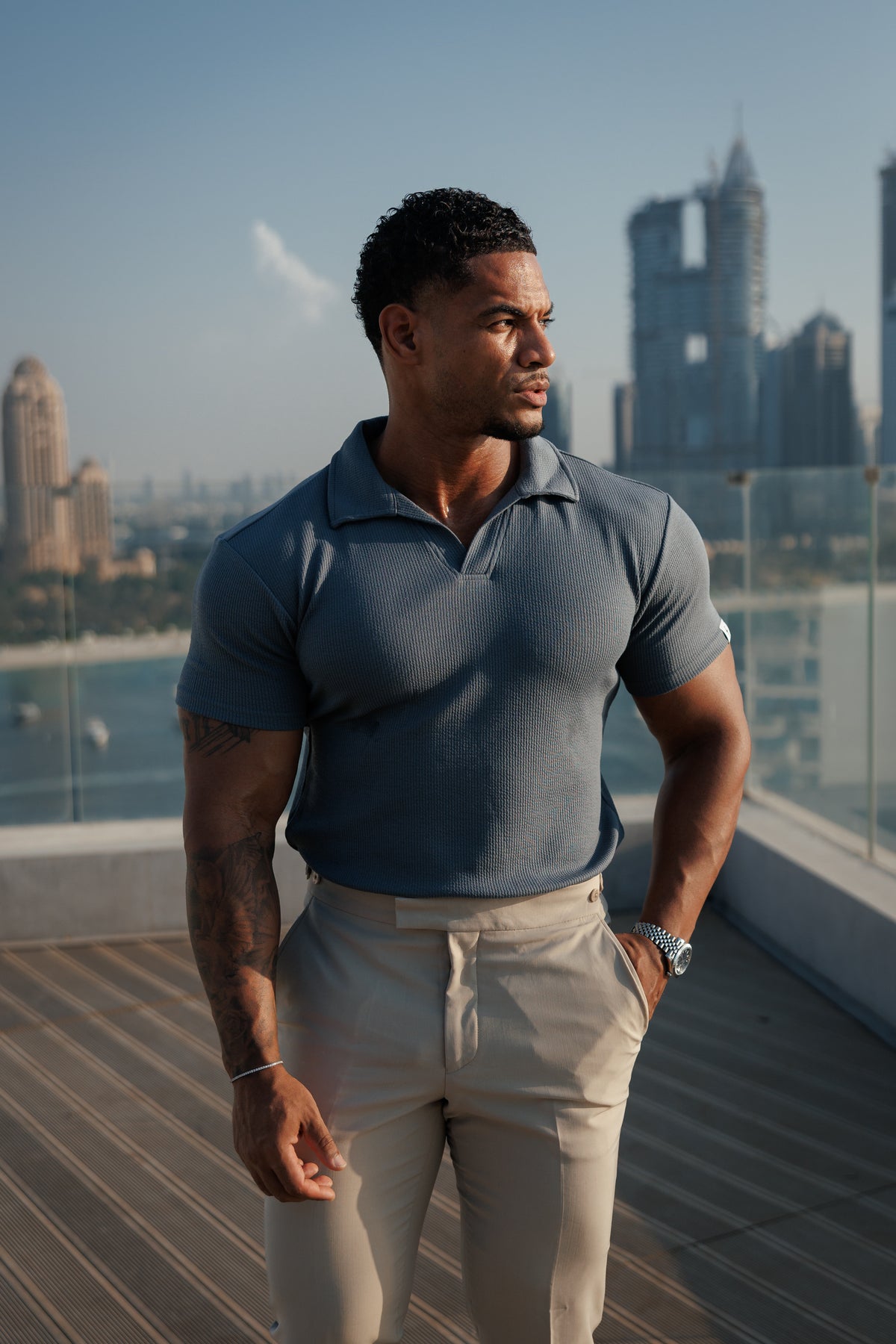 Gunmetal Jersey Cord Revere Polo Short Sleeve - FSR153