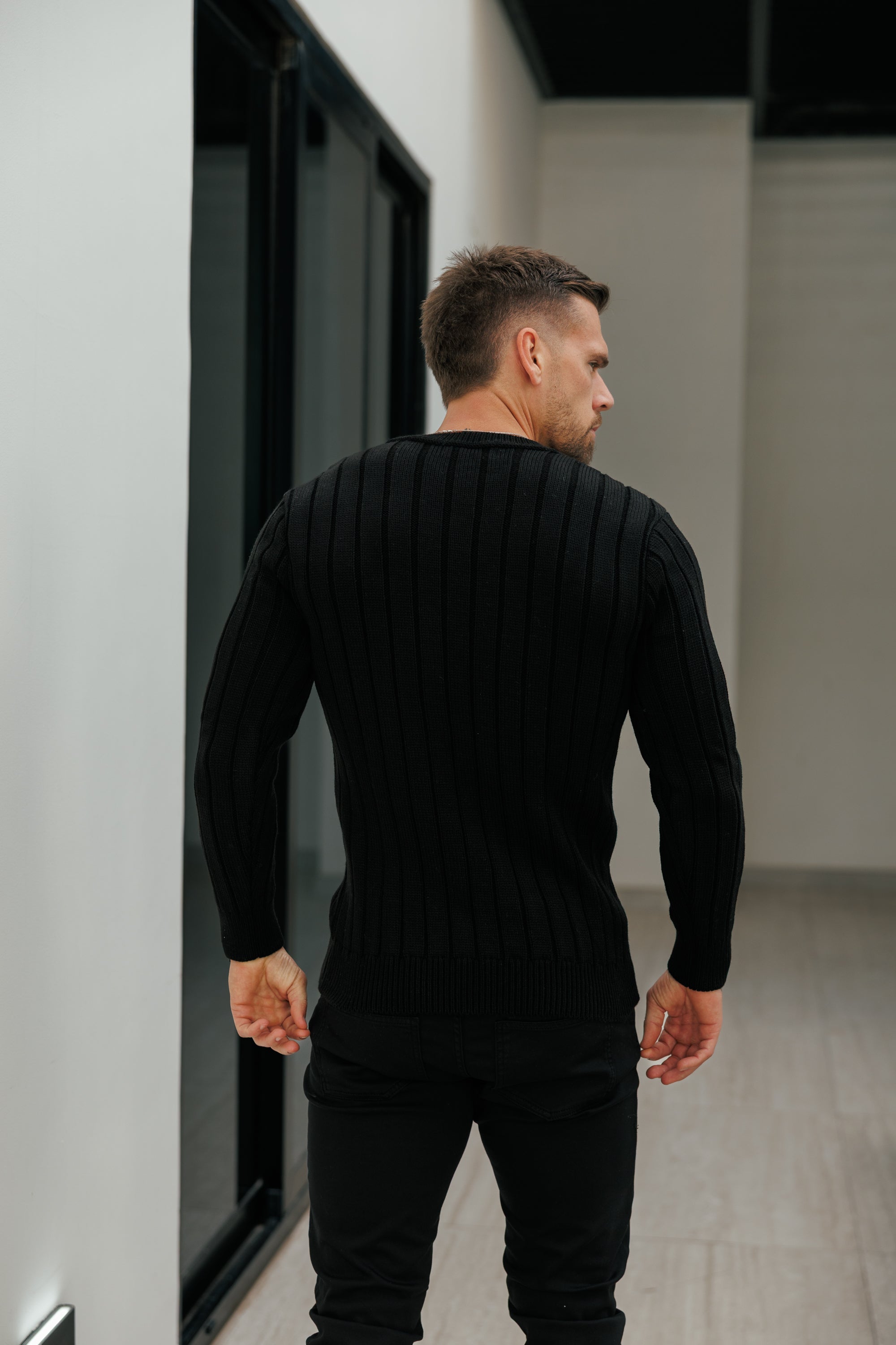 Diamond Black V Neck Jumper - FSJ152