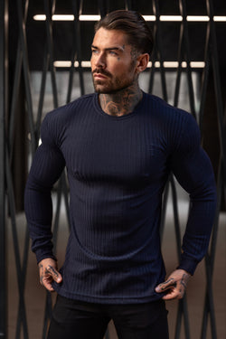 Father Sons Classic Navy Ribbed Knit Jumper With Tonal Embroidery - FSH944