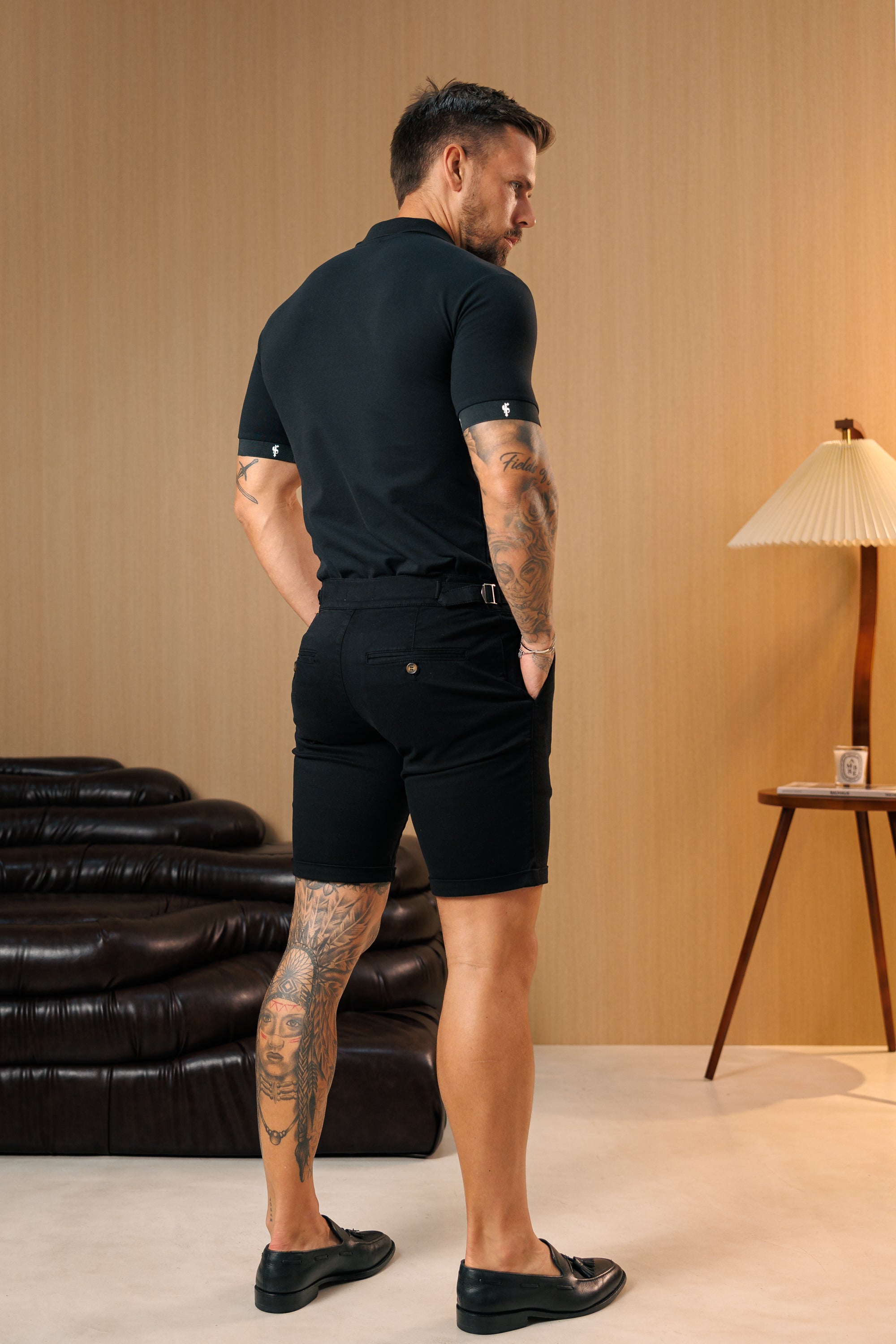 Black Chino Shorts With Side Adjusters - FSH1492