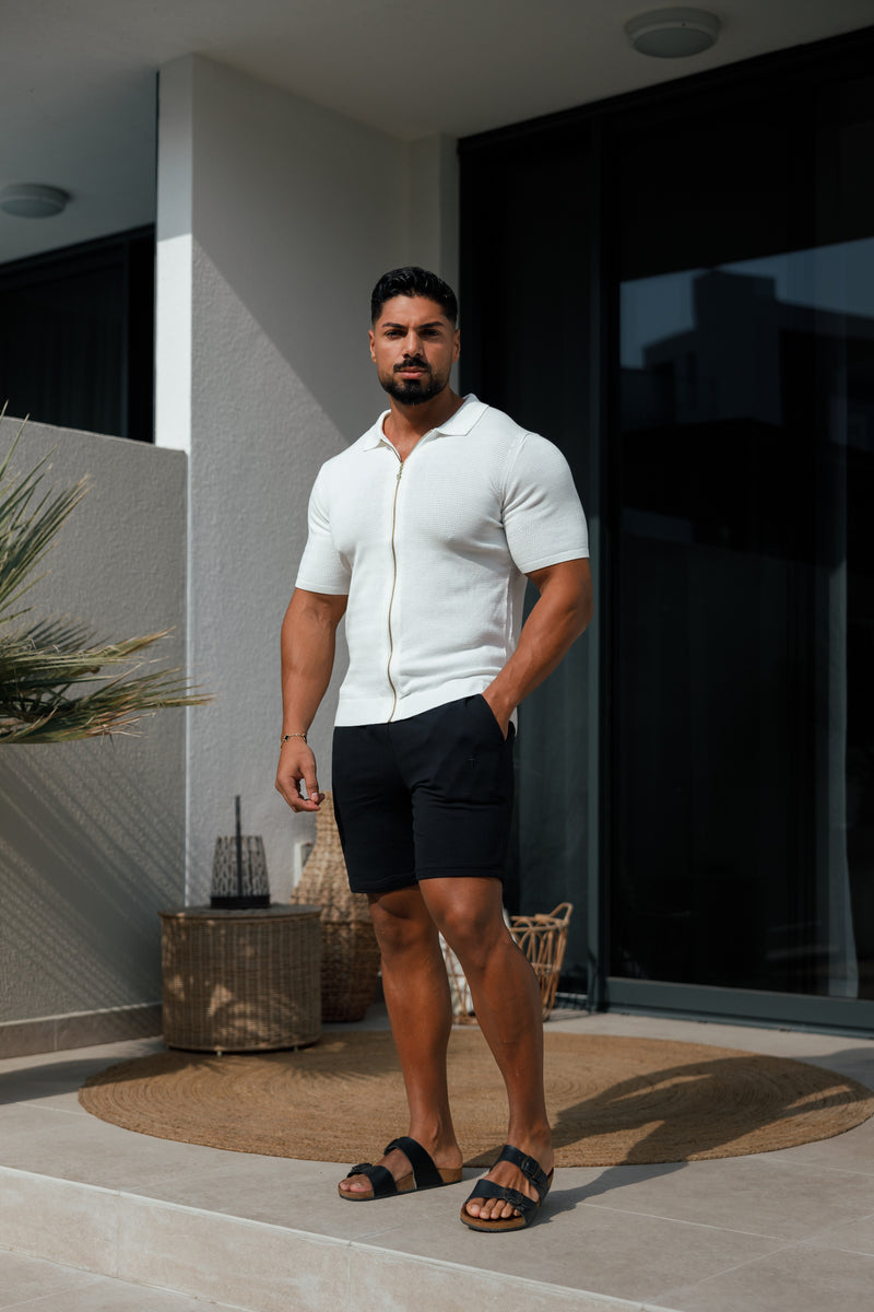 Father Sons Classic Knitted Textured Design With Full Length Zip Off White Short Sleeve - FSN152