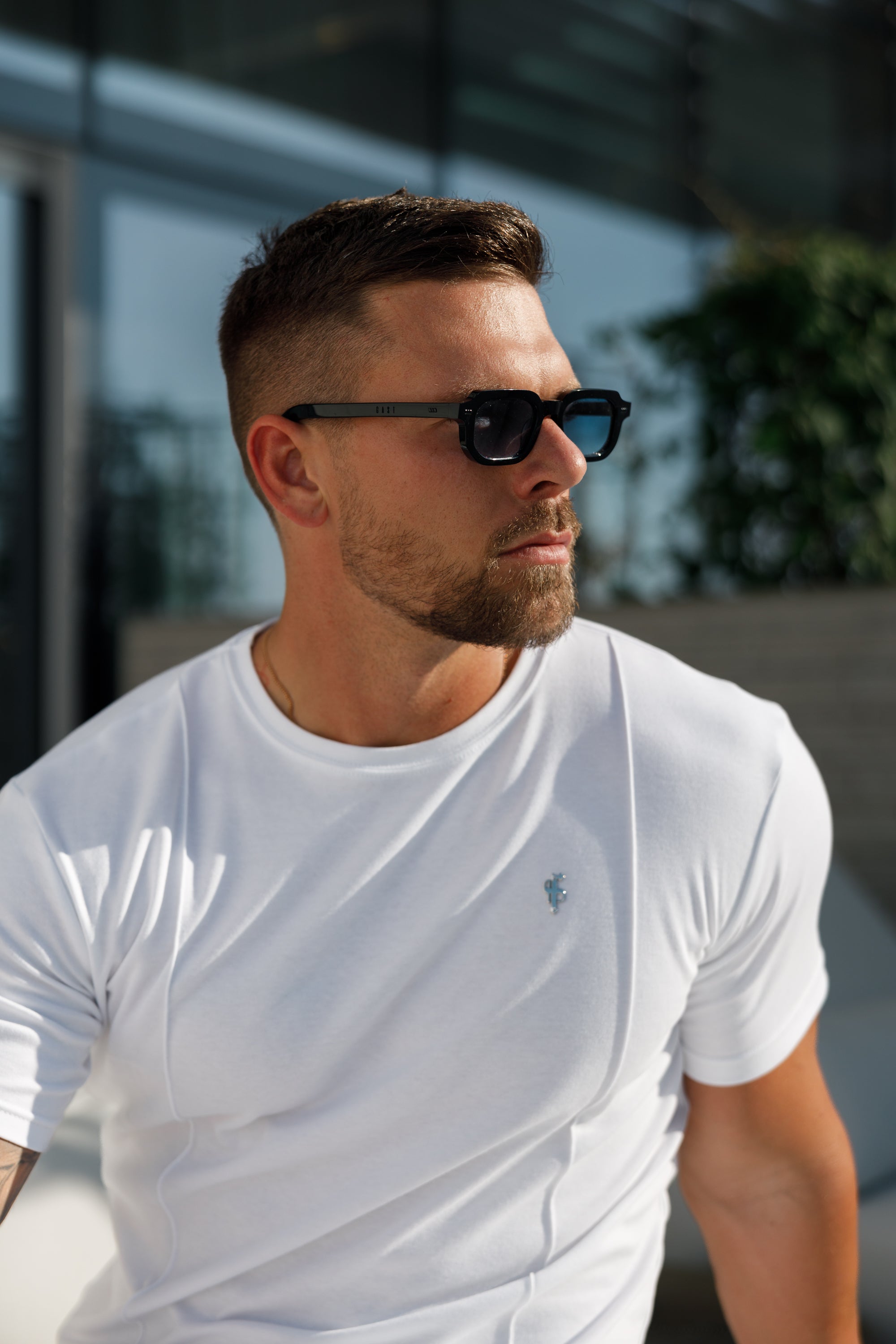 White / Silver Crew T Shirt With Pintuck Detail - FSH1046