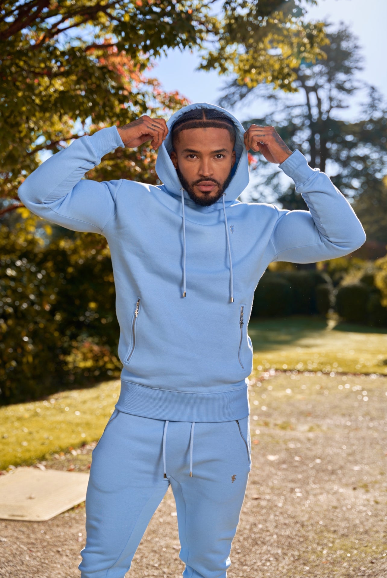 Sky Blue / Silver Overhead Hoodie Top with Zipped Pockets - FSH801
