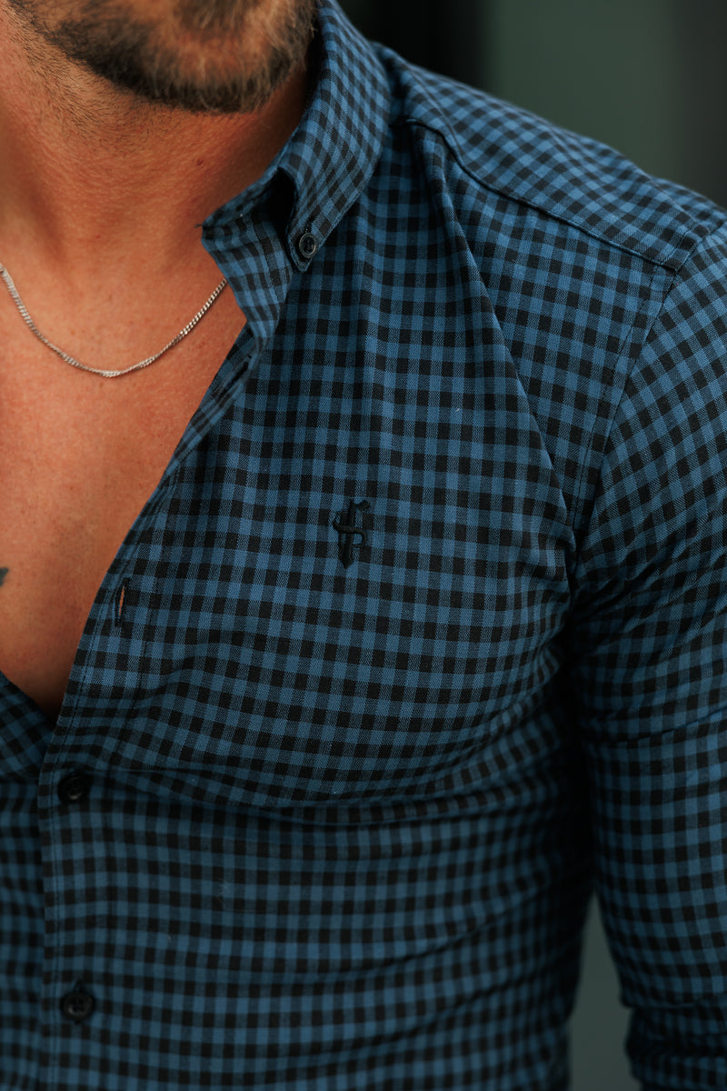 Father Sons Super Slim Ultra Stretch Blue & Black Check - FS474