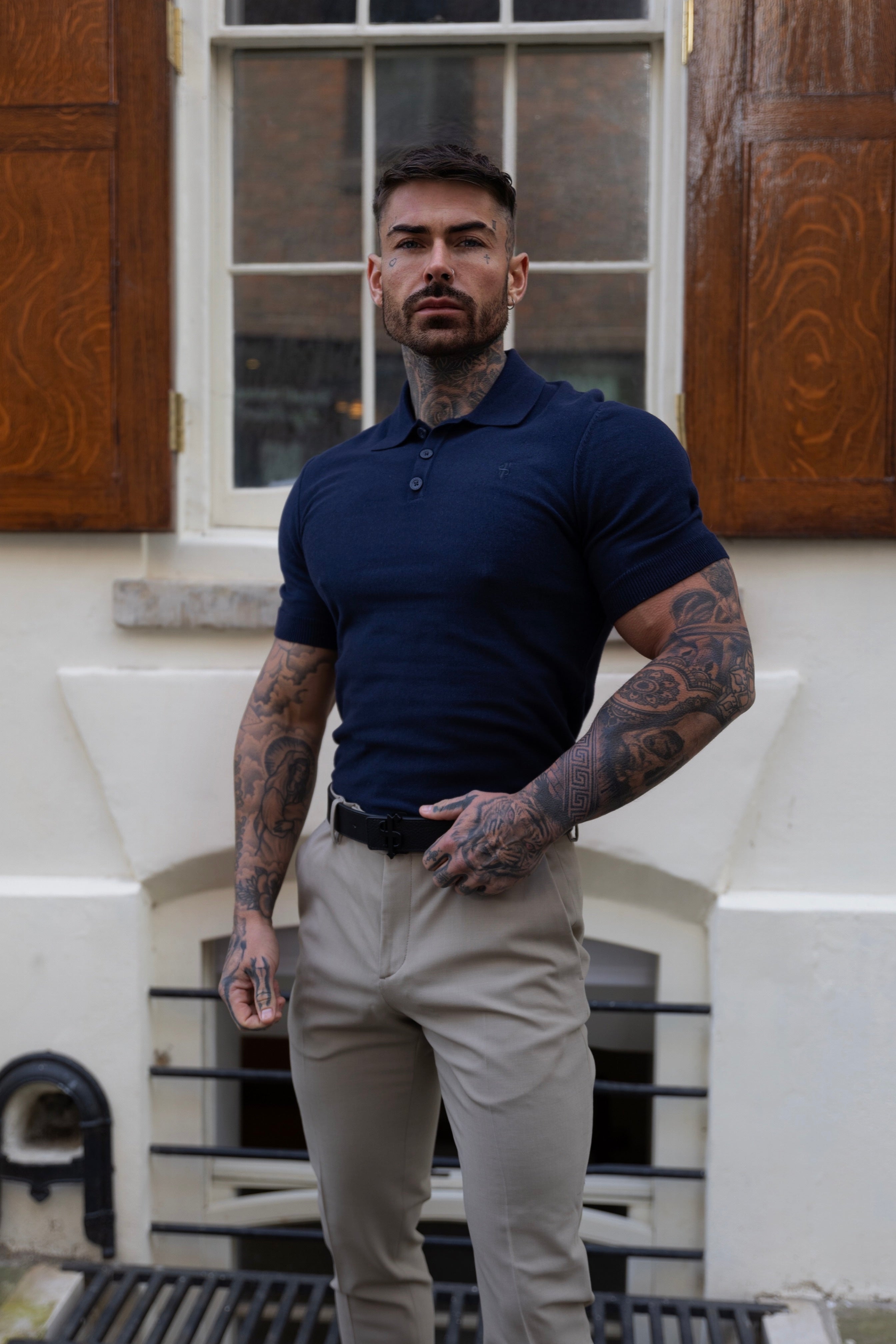 Classic Plain Navy Knitted Polo Short Sleeve - FSN109