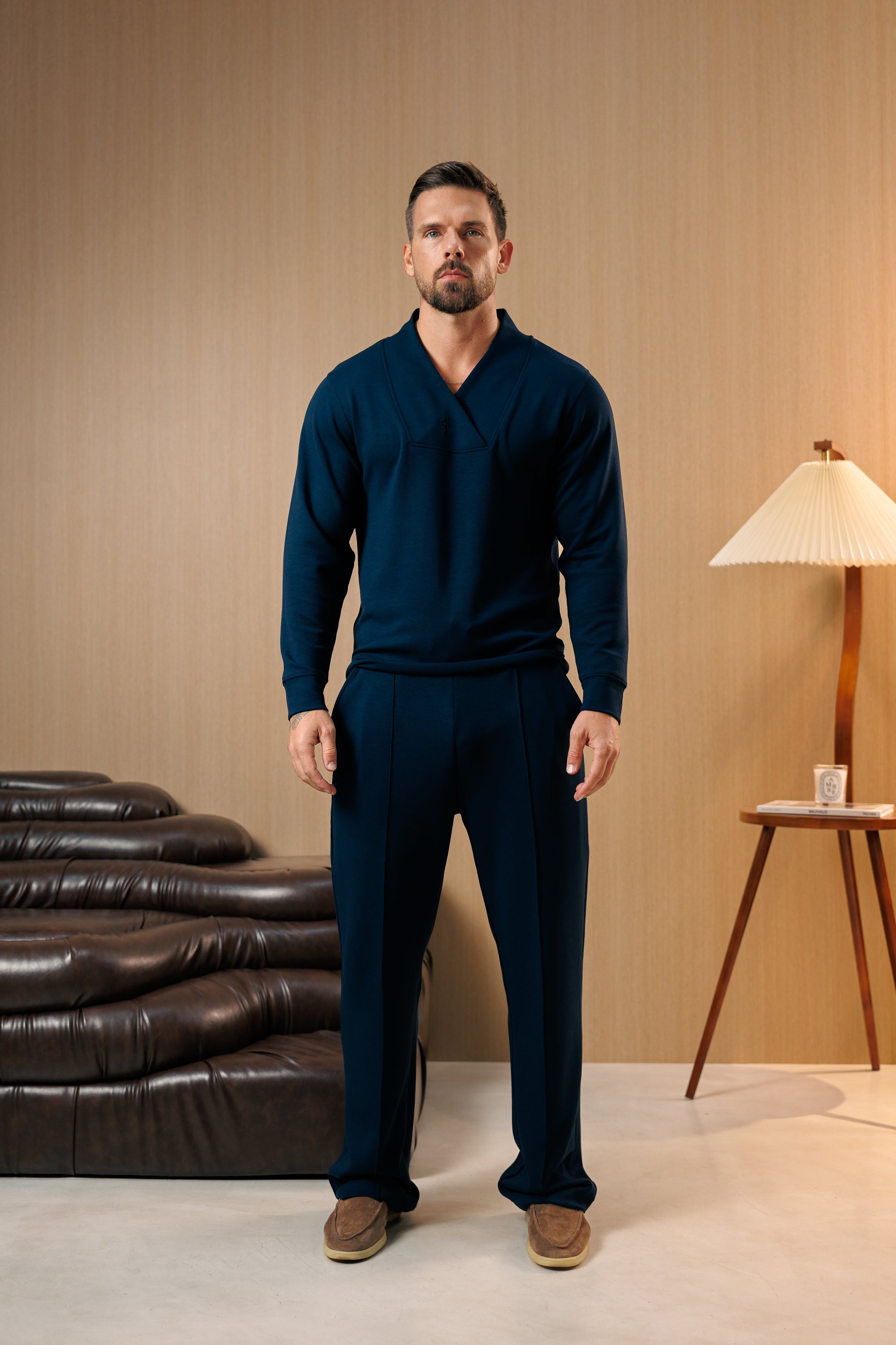 Navy Modal Shawl Collar Jumper Long Sleeve -  FSR114